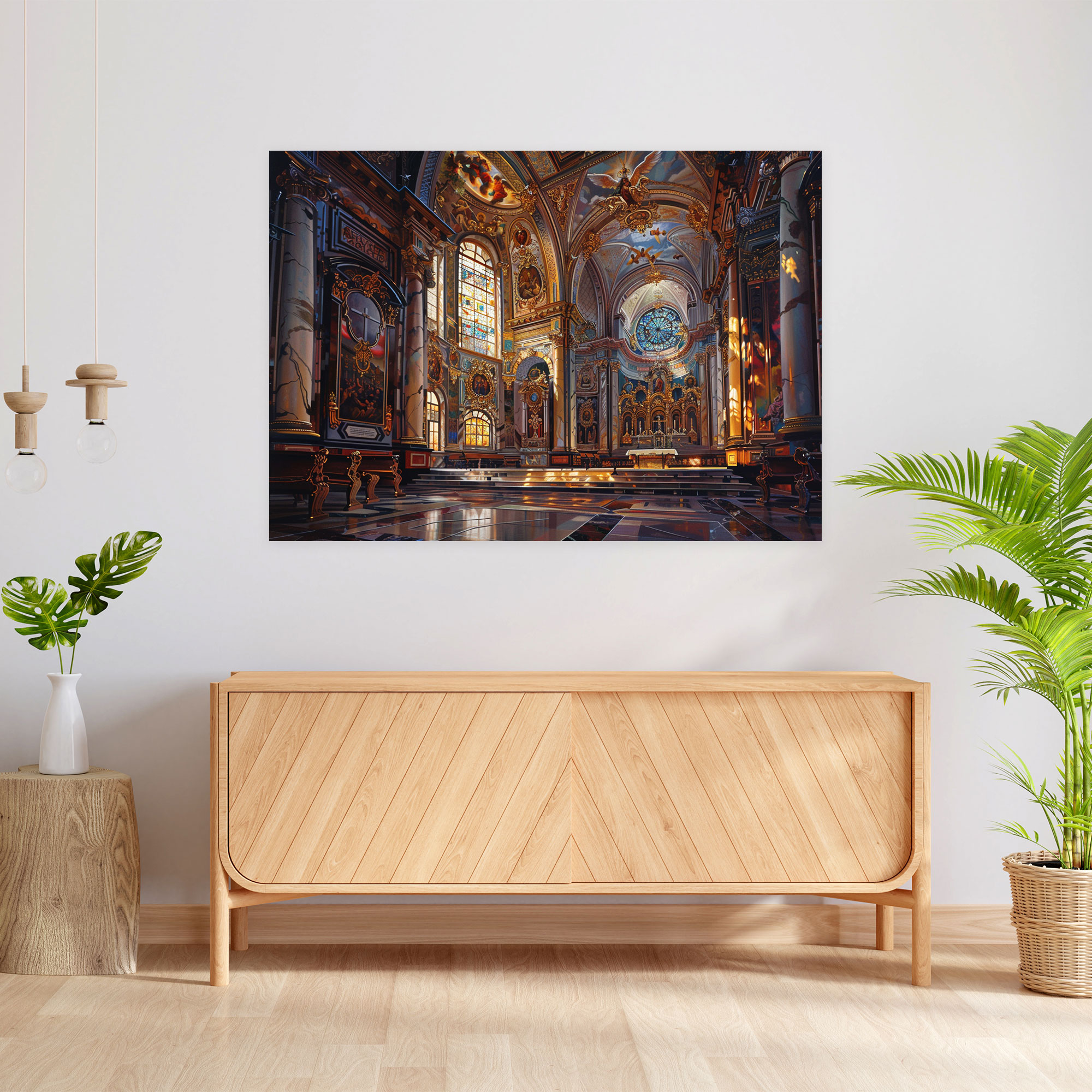 Barok Tarzı Kilise İç Mekan Tablo Baskı - Barok Vitray Pencereler Kilise İç Mekan Kanvas Tablo