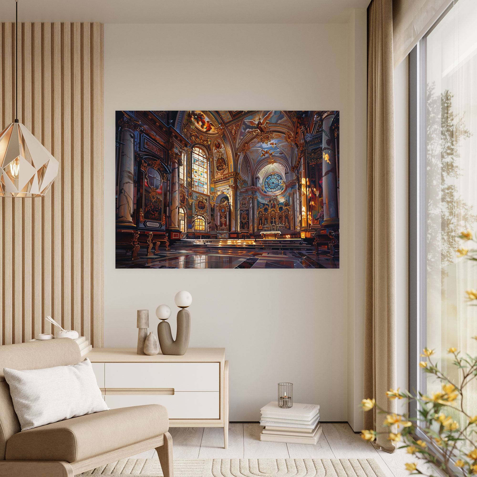 Barok Tarzı Kilise İç Mekan Tablo Baskı - Barok Vitray Pencereler Kilise İç Mekan Kanvas Tablo