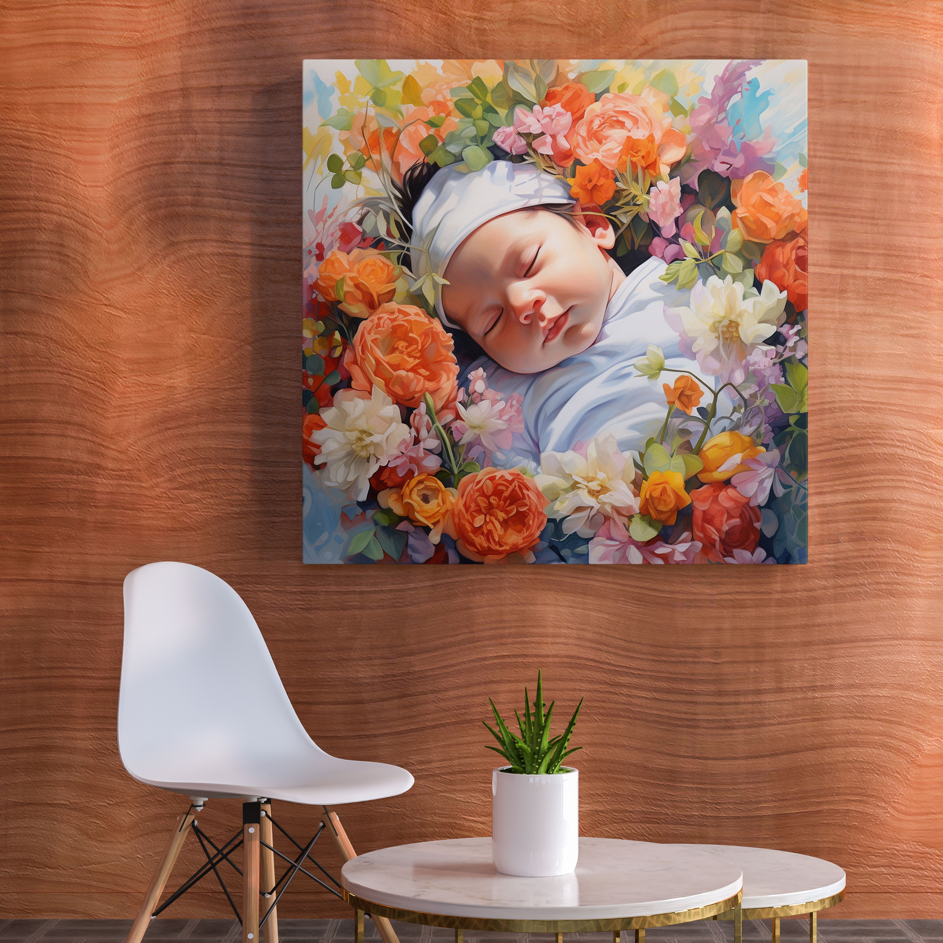 Born Canvas Print - Newborn Baby In Blooming Flowers - Born, Newborn, Canvas Print, Watercolor Painting