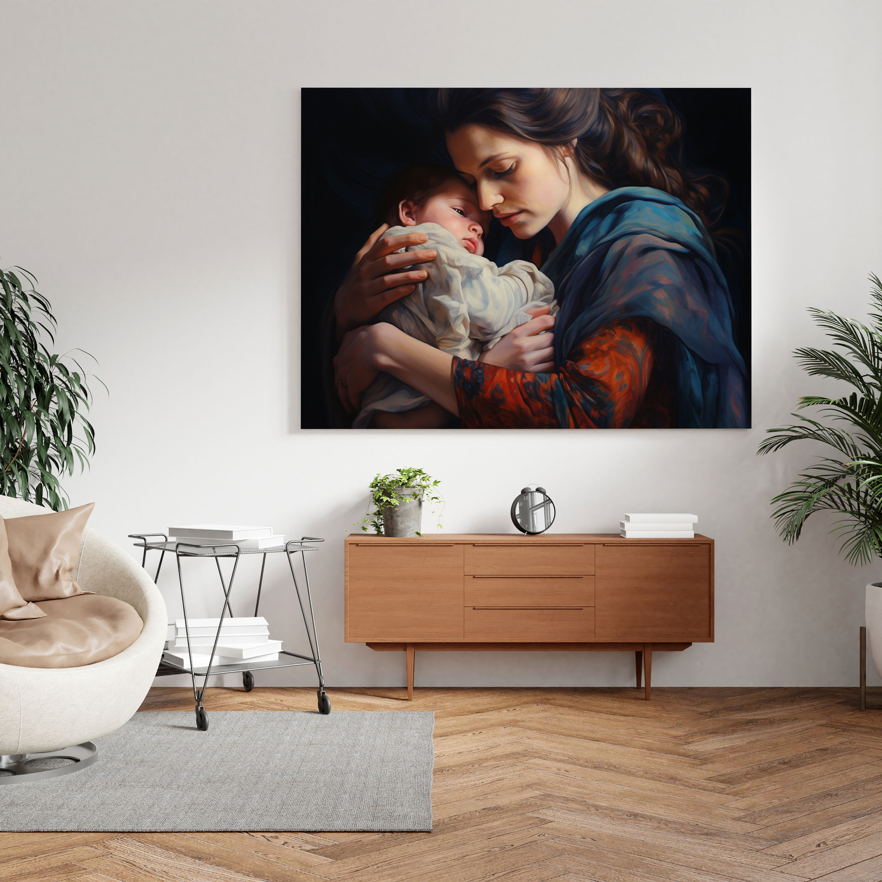 Born Wall Art - Mother Cradling Newborn Baby - Born, Canvas Wall Art, Wall Decoration, Oil Painting