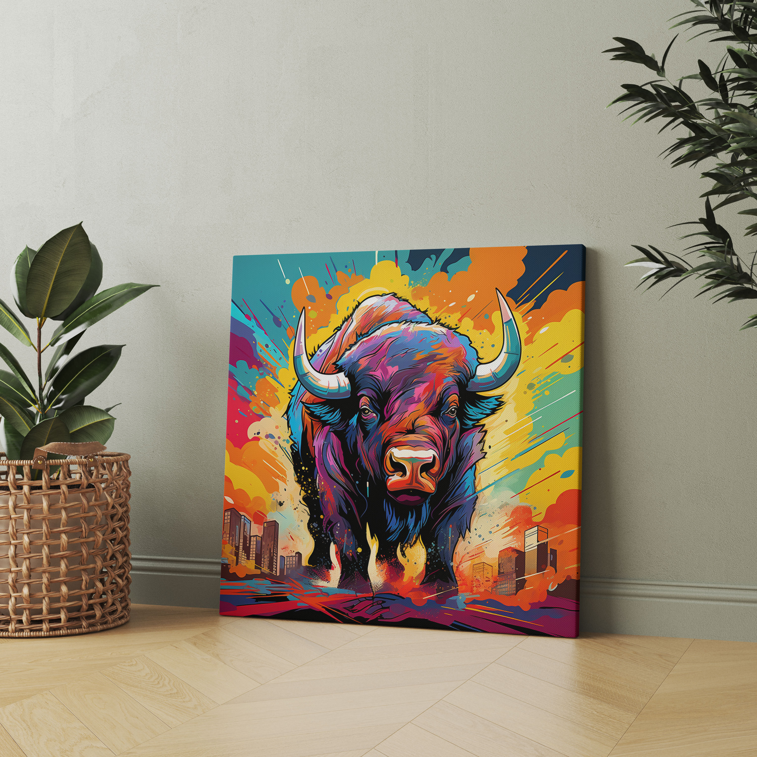 Buffalo Canvas Print - Buffalo, Vibrant Colors, Canvas Print, Wall Art