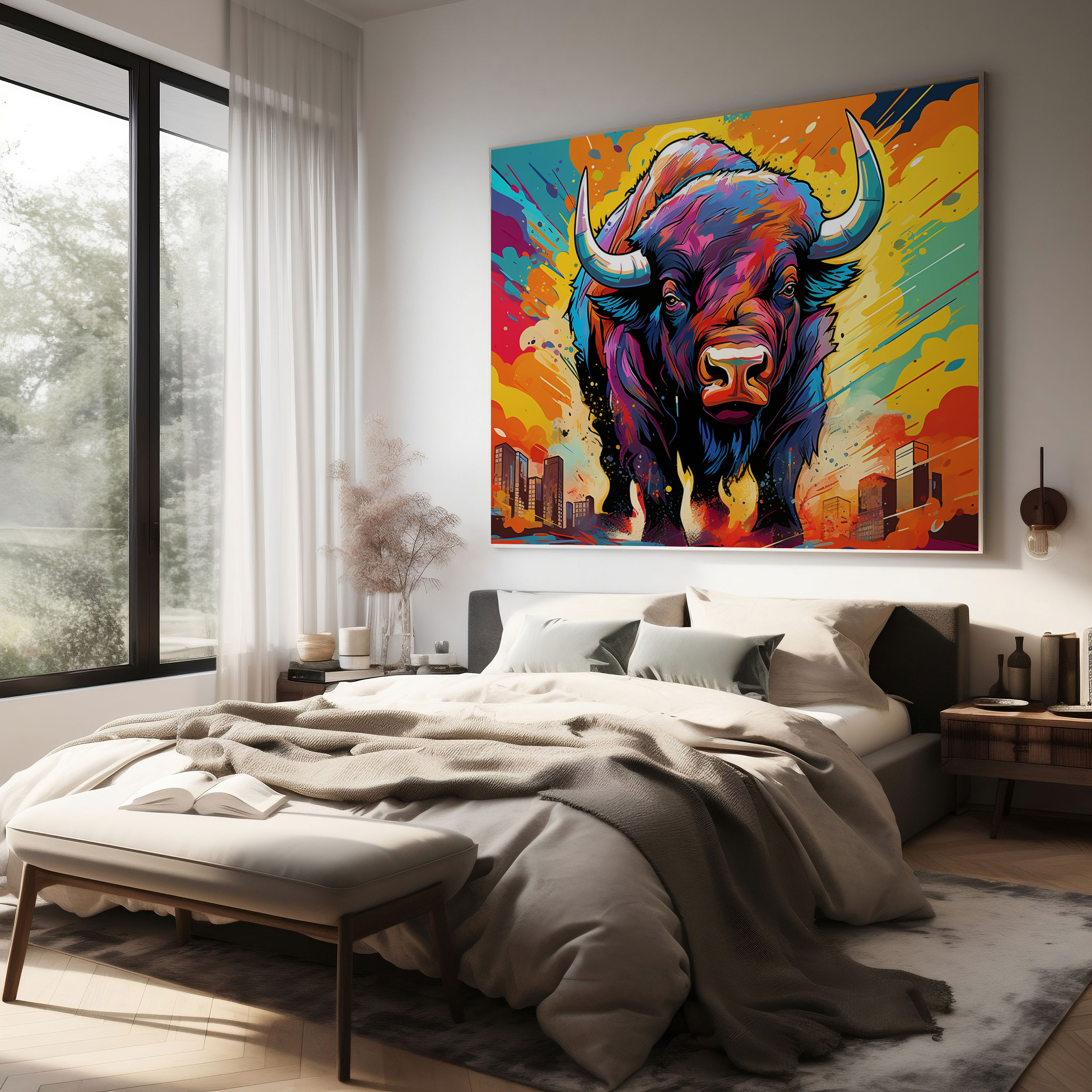 Buffalo Canvas Print - Buffalo, Vibrant Colors, Canvas Print, Wall Art