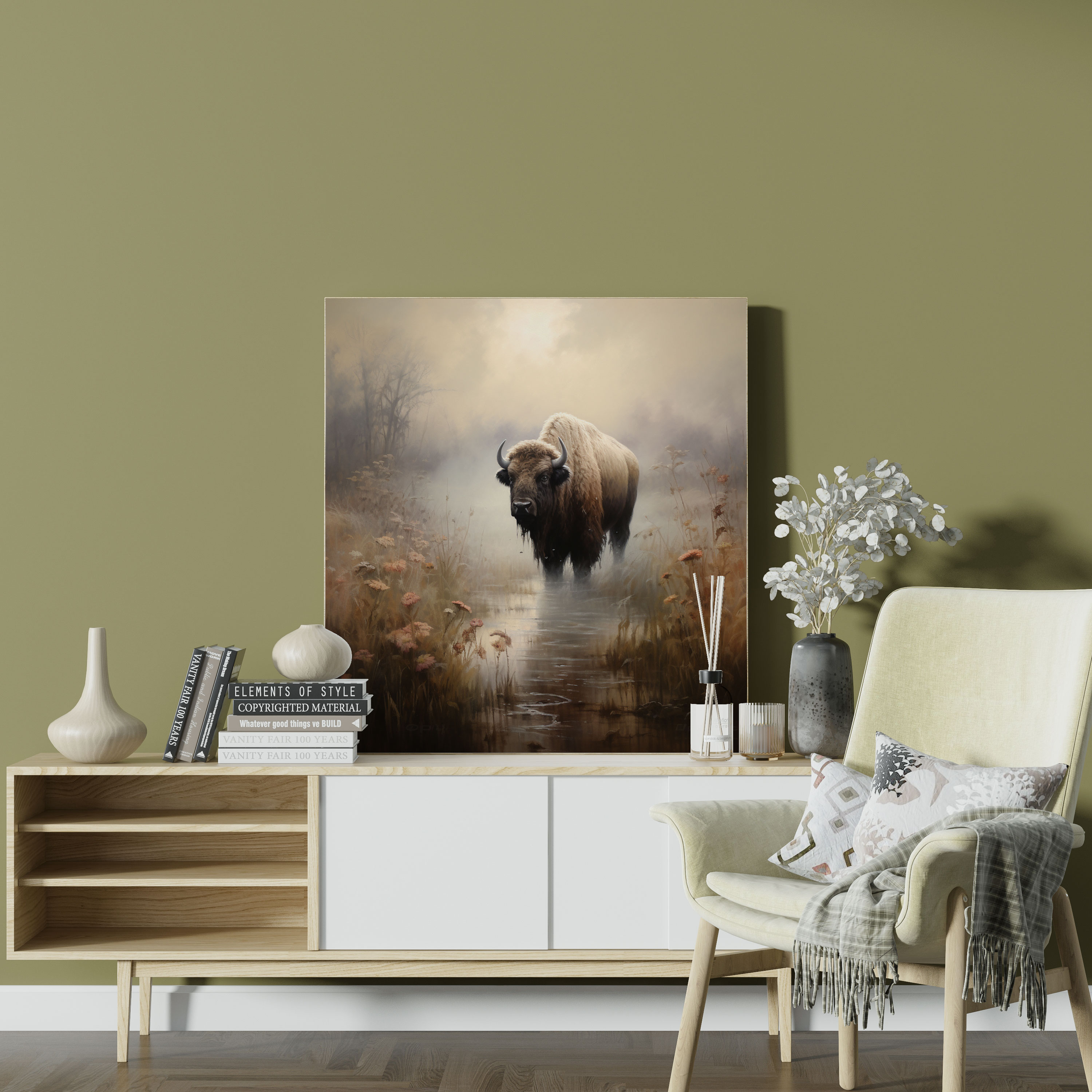 Buffalo Canvas Wall Art - Buffalo, Canvas Print, Home Decoration, Mystical Atmosphere