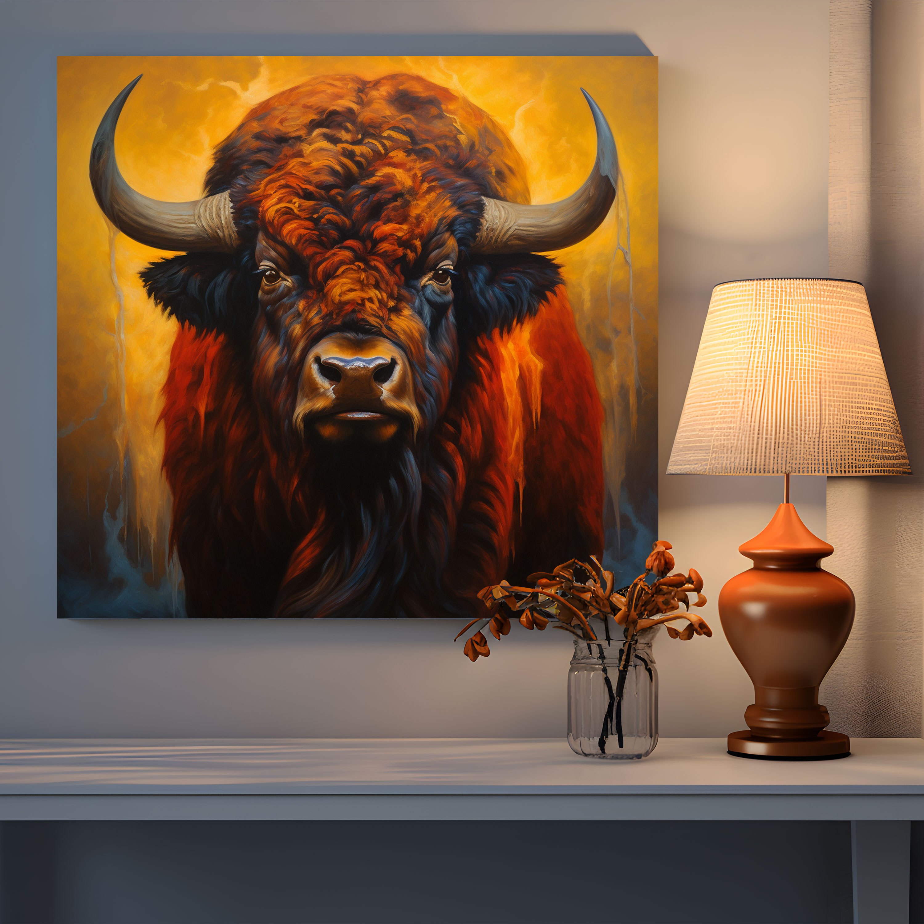 Regal Buffalo Canvas Print - Oil Painting Wall Art - Buffalo, Canvas, Masterpiece, Majestic Animal