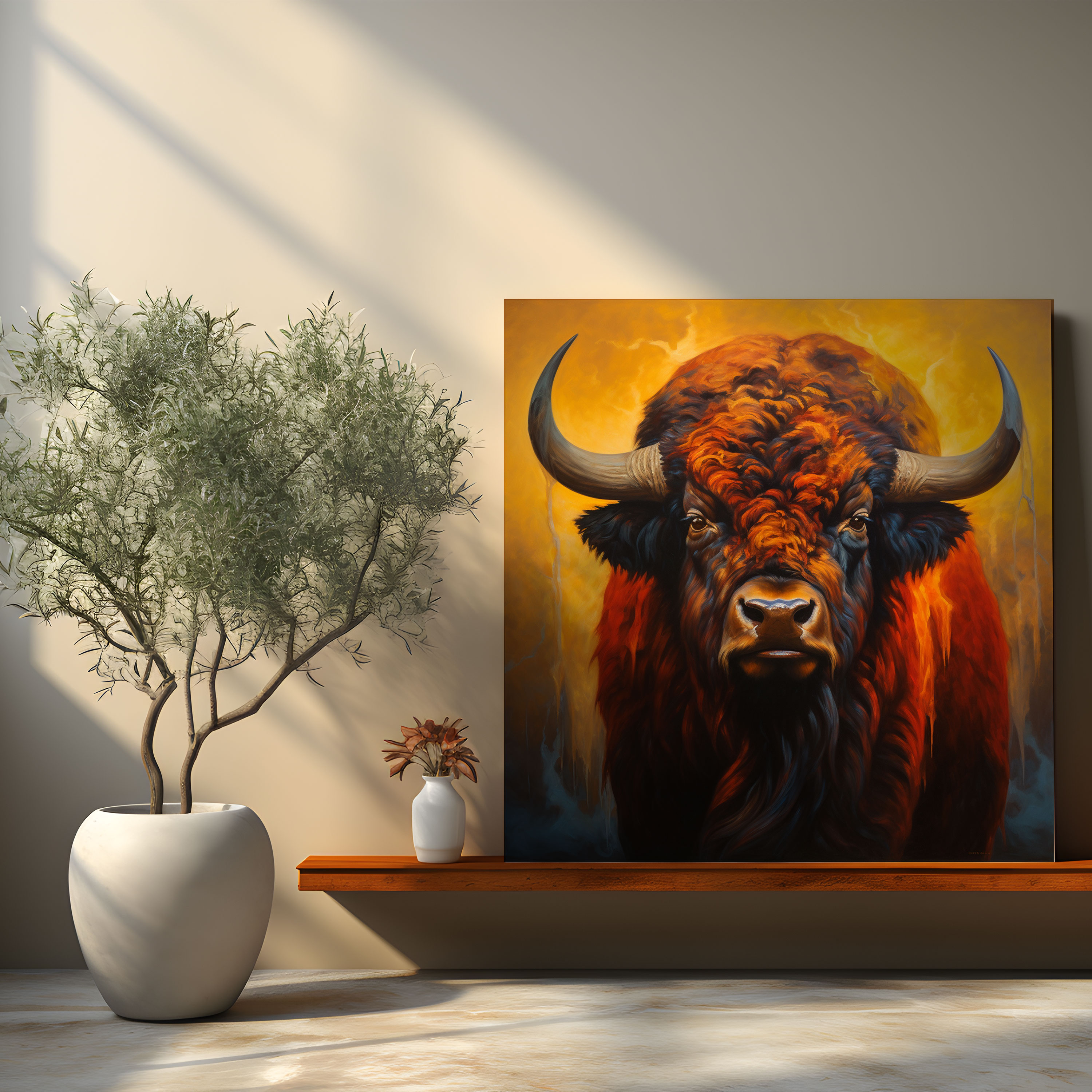 Regal Buffalo Canvas Print - Oil Painting Wall Art - Buffalo, Canvas, Masterpiece, Majestic Animal