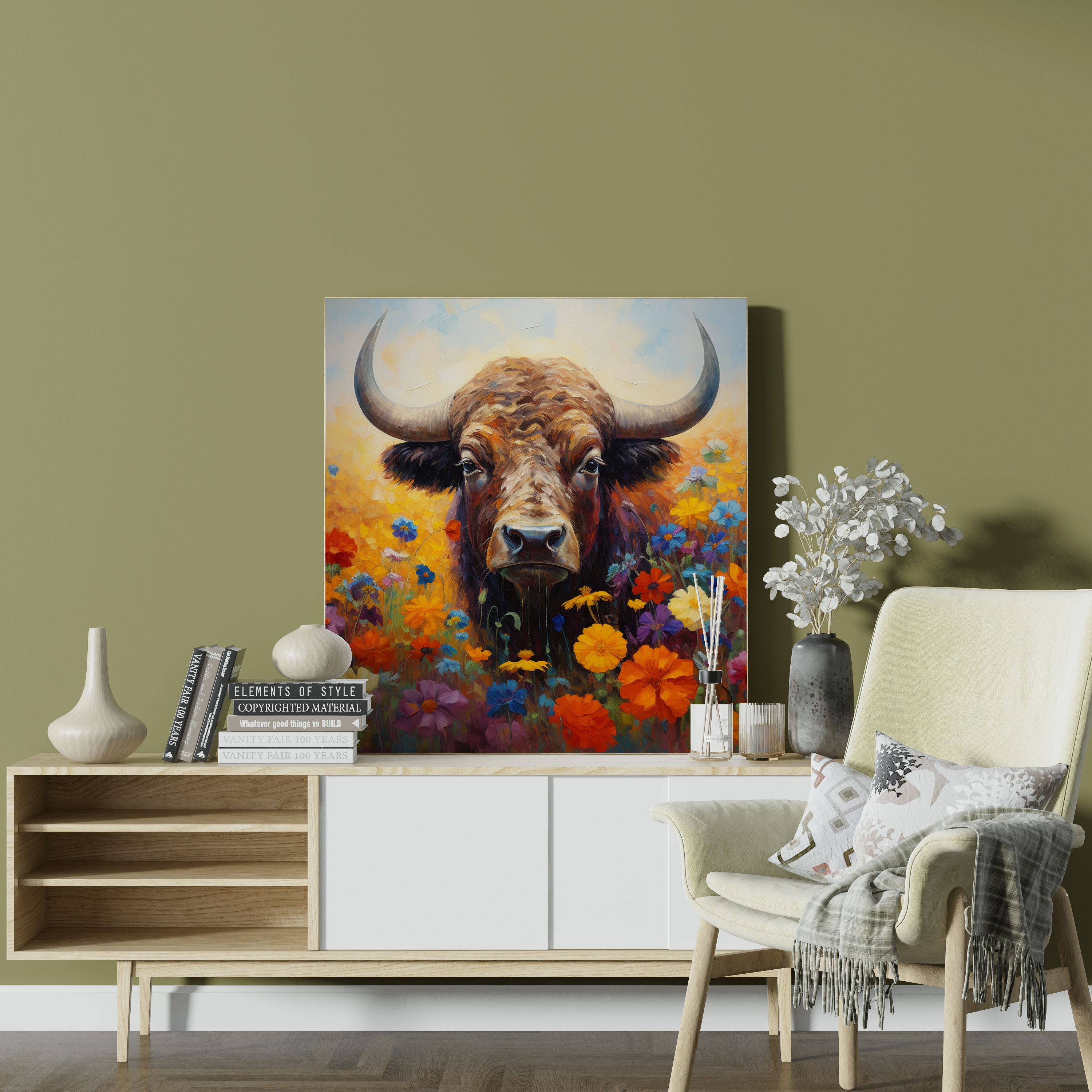 Wildflower Buffalo Wall Art - Impressionist-Style Canvas Print - Buffalo, Canvas, Dreamy Ambiance, Wildflowers