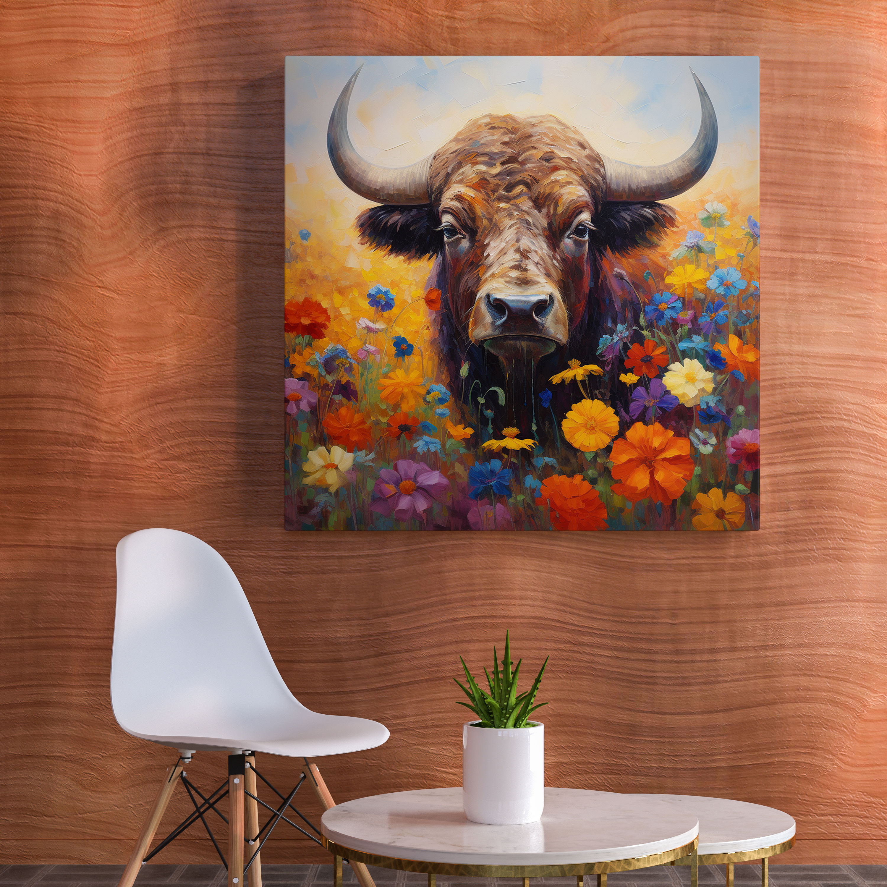 Wildflower Buffalo Wall Art - Impressionist-Style Canvas Print - Buffalo, Canvas, Dreamy Ambiance, Wildflowers