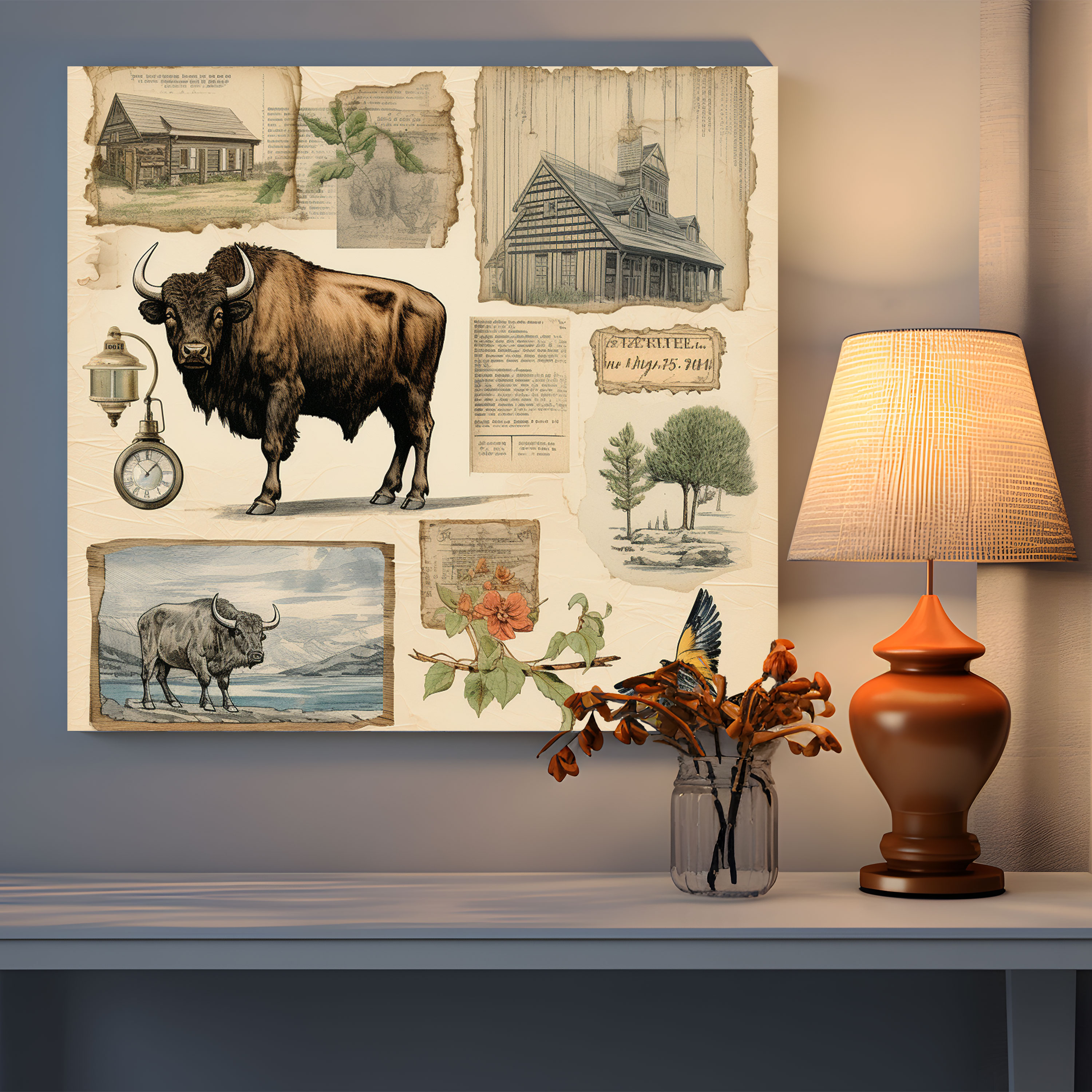 Vintage Buffalo Wall Decoration - Collage Canvas Print - Buffalo, History, Canvas Wall Art, Wall Art