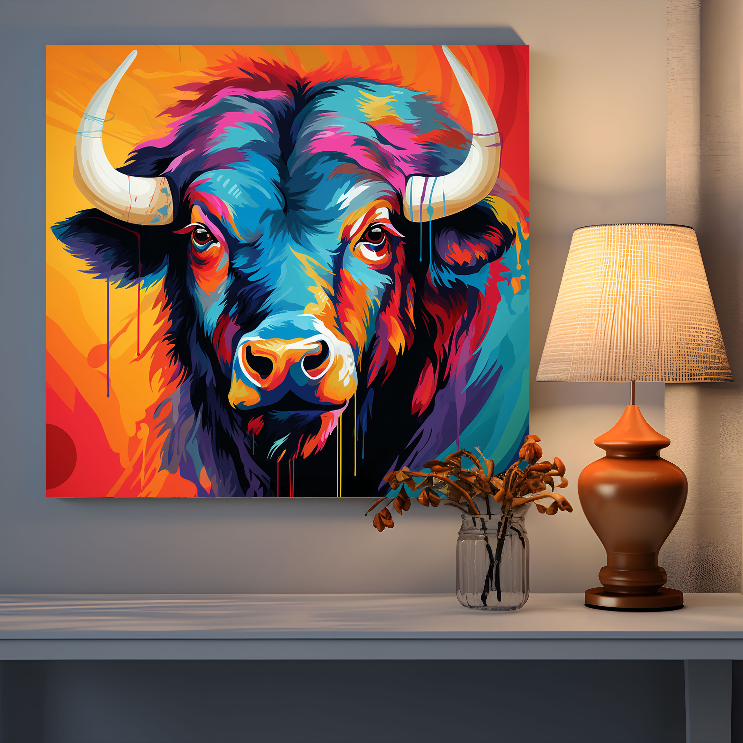 Pop Art Buffalo Wall Art - Colorful Canvas Print - Buffalo, Visual Masterpiece, Bold Patterns, Playful