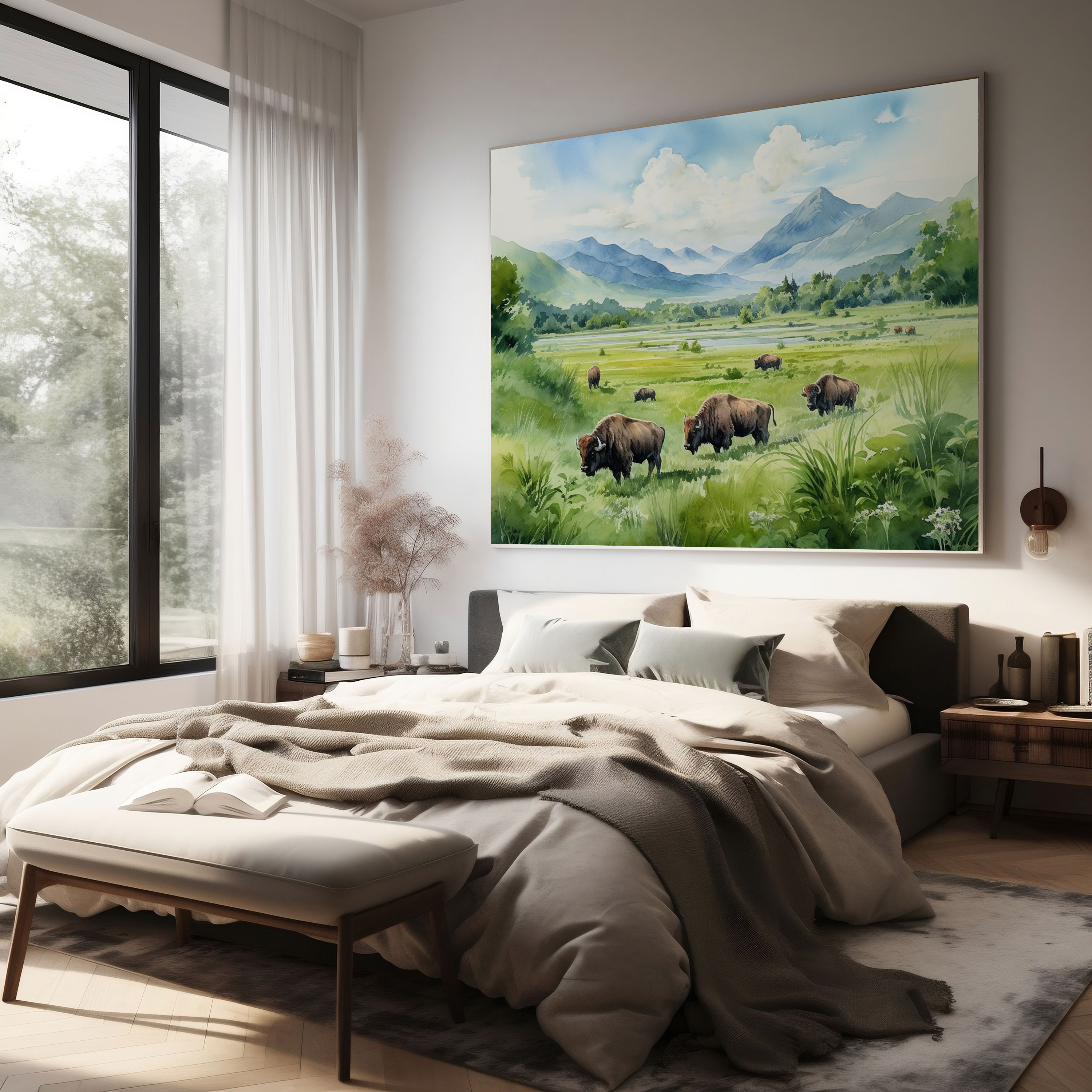Buffalo Canvas Print - Playful Watercolor Painting Wall Art - Buffalo, Canvas Print, Buffalo, Canvas Wall Art
