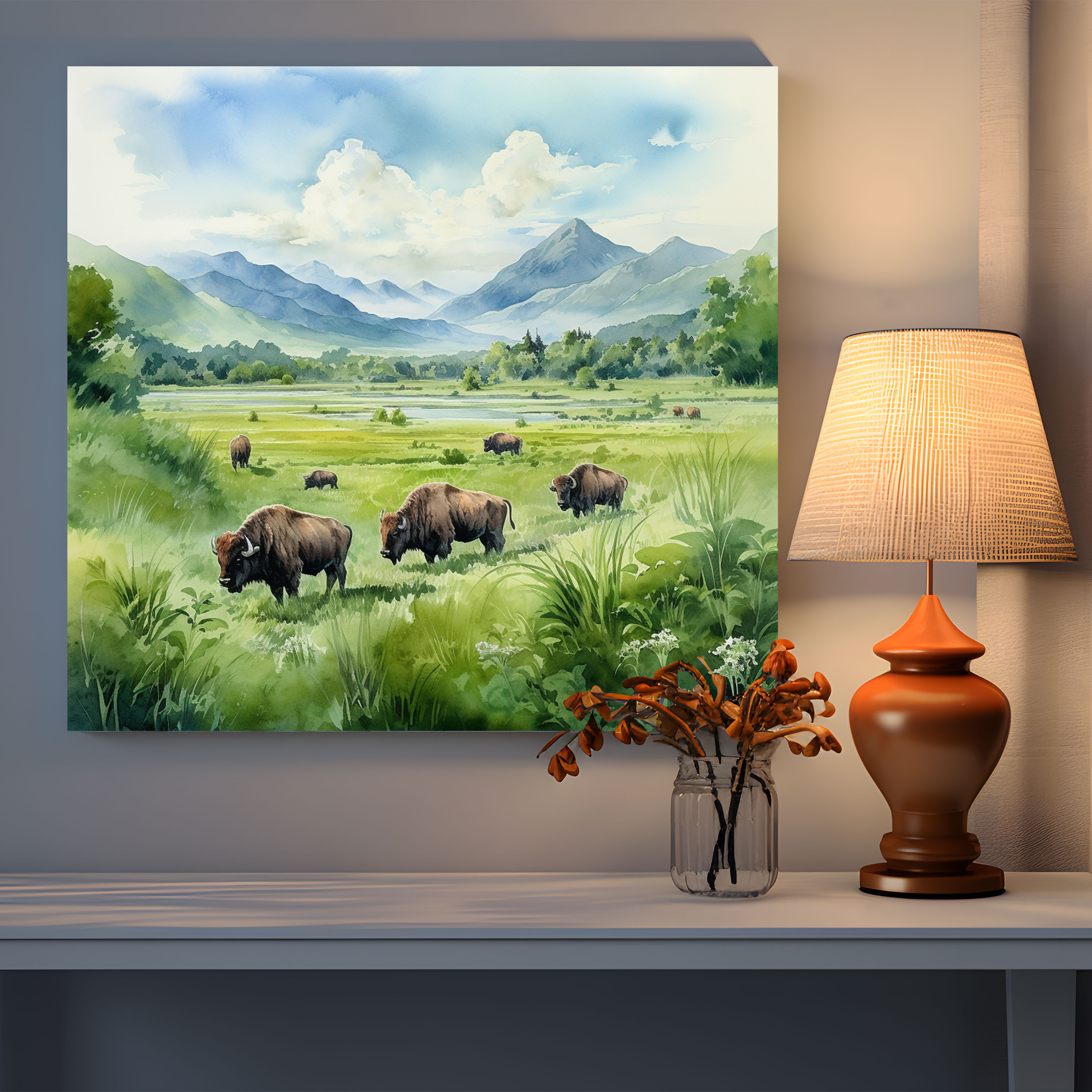 Buffalo Canvas Print - Playful Watercolor Painting Wall Art - Buffalo, Canvas Print, Buffalo, Canvas Wall Art