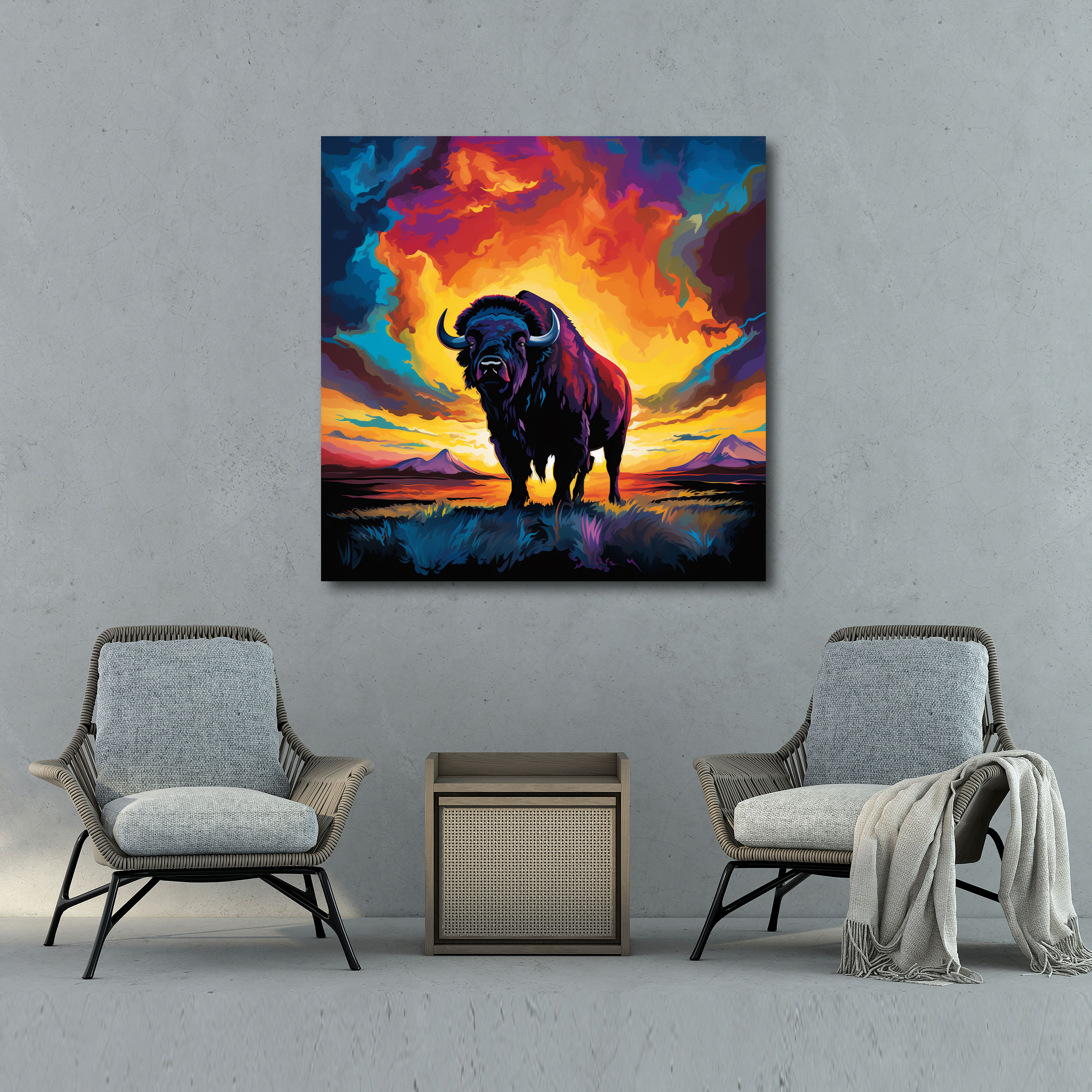 Buffalo Wall Art - Bold Abstract Buffalo Silhouette Canvas Print - Buffalo, Buffalo, Abstract Artwork, Freedom