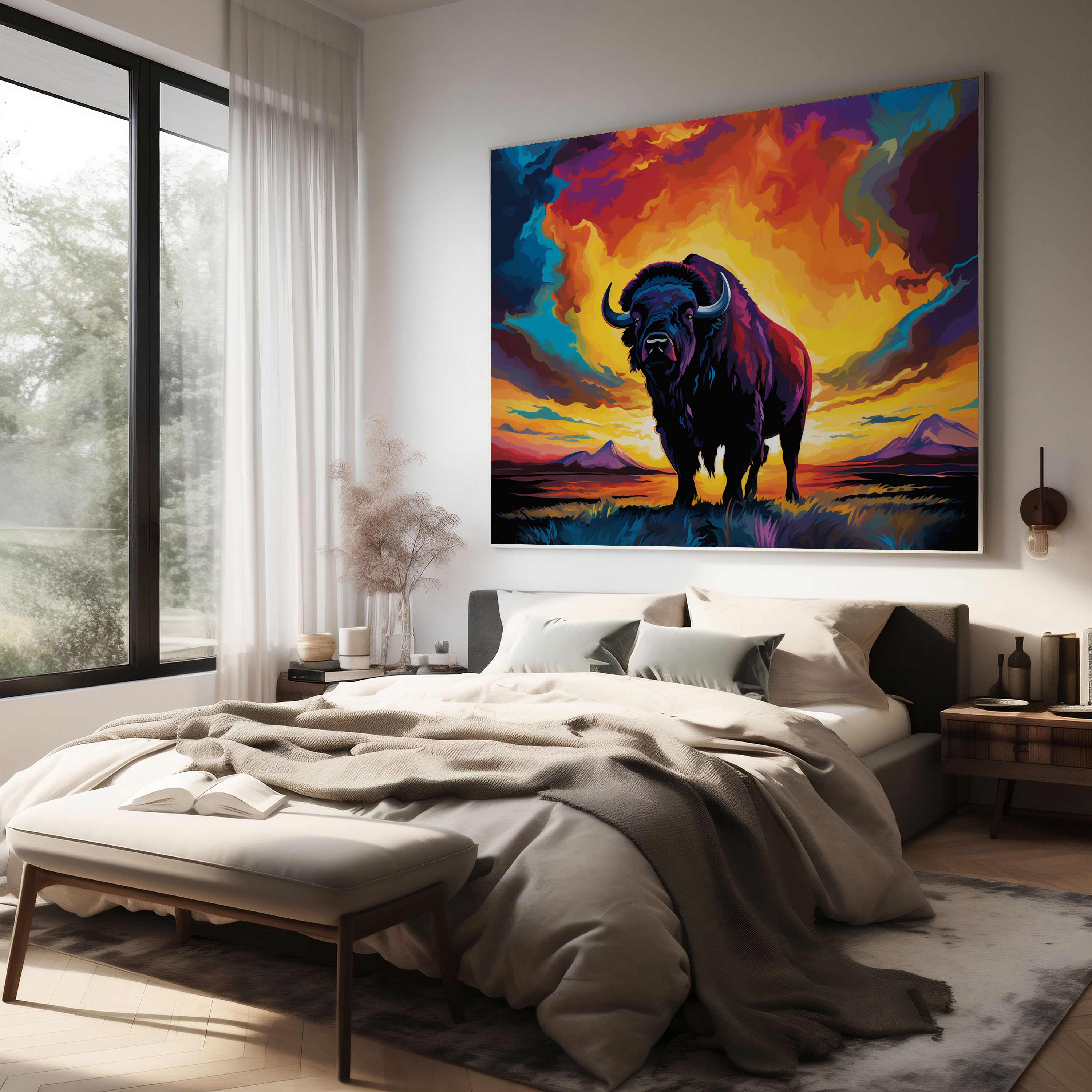 Buffalo Wall Art - Bold Abstract Buffalo Silhouette Canvas Print - Buffalo, Buffalo, Abstract Artwork, Freedom