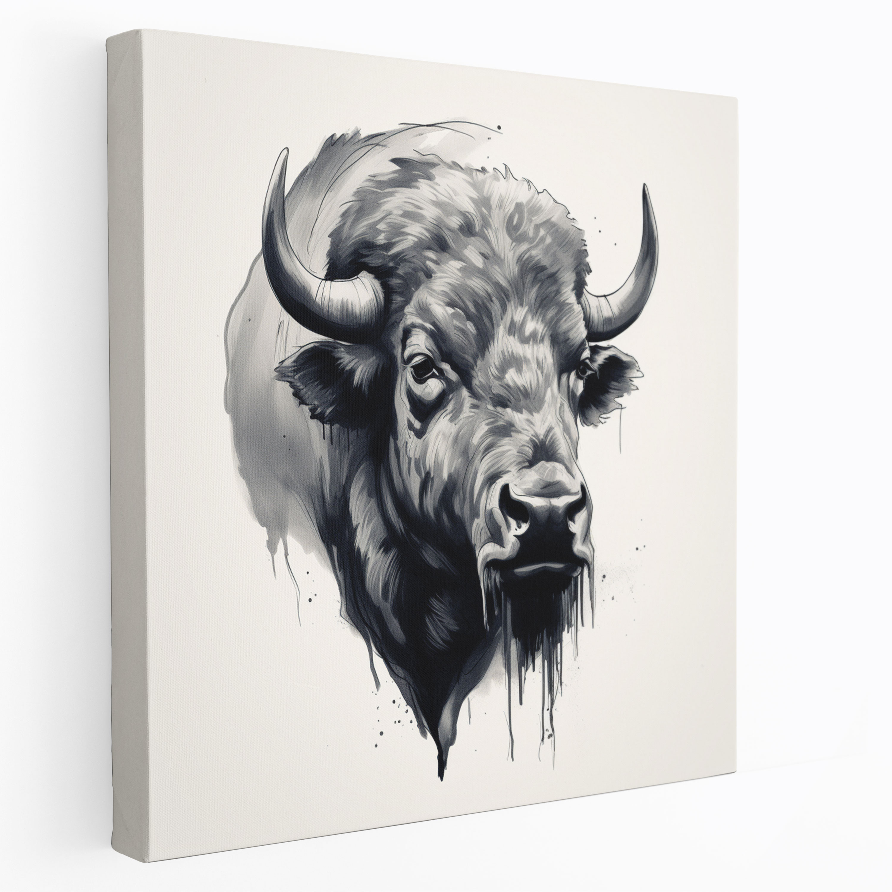 Buffalo Wall Decoration - Minimalist Black And White Canvas Print - Buffalo, Wall Decoration, Side Profile, Home Decoration