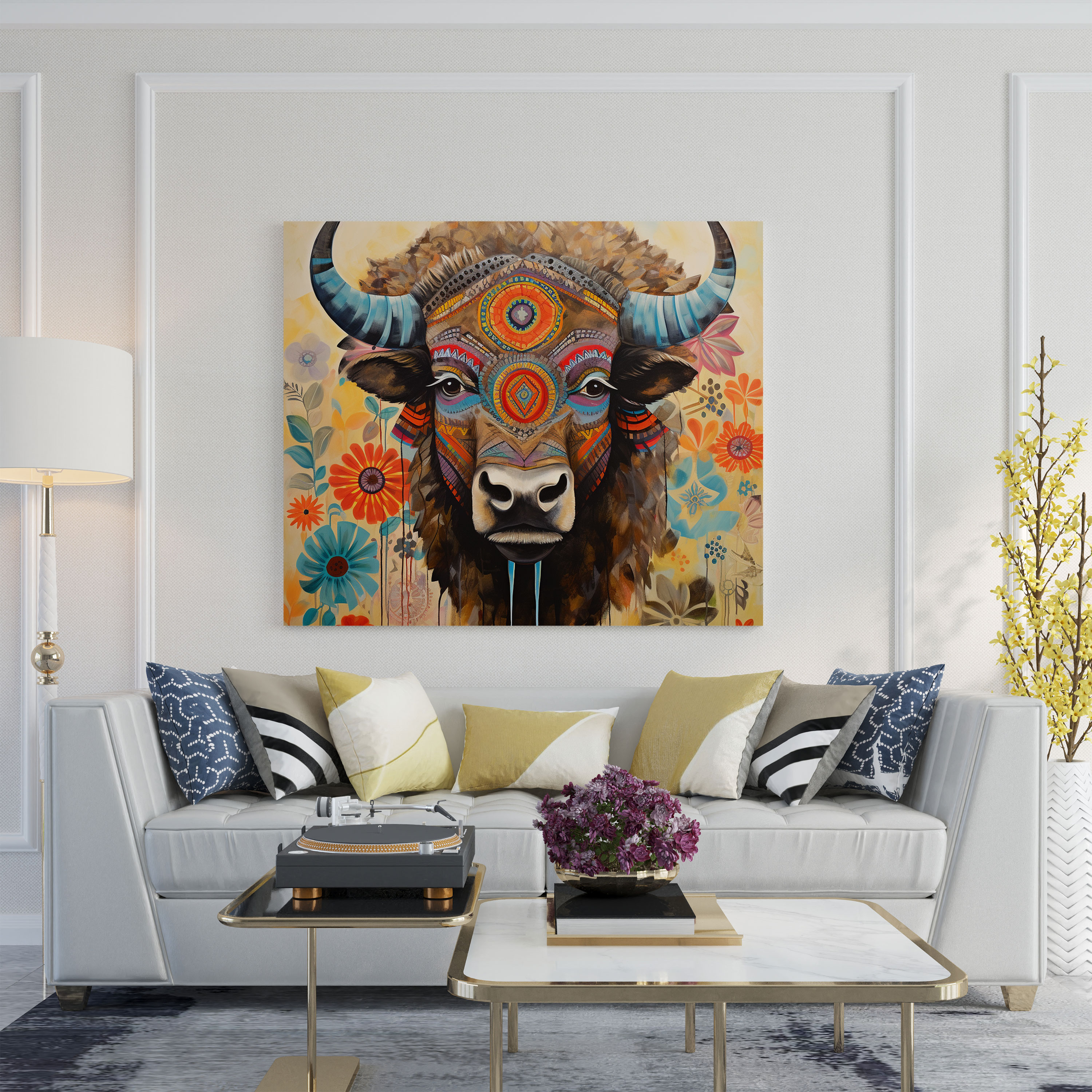 Buffalo Canvas Print - Whimsical Mixed Media Wall Art - Buffalo, Canvas Print, Canvas Wall Art, Joy