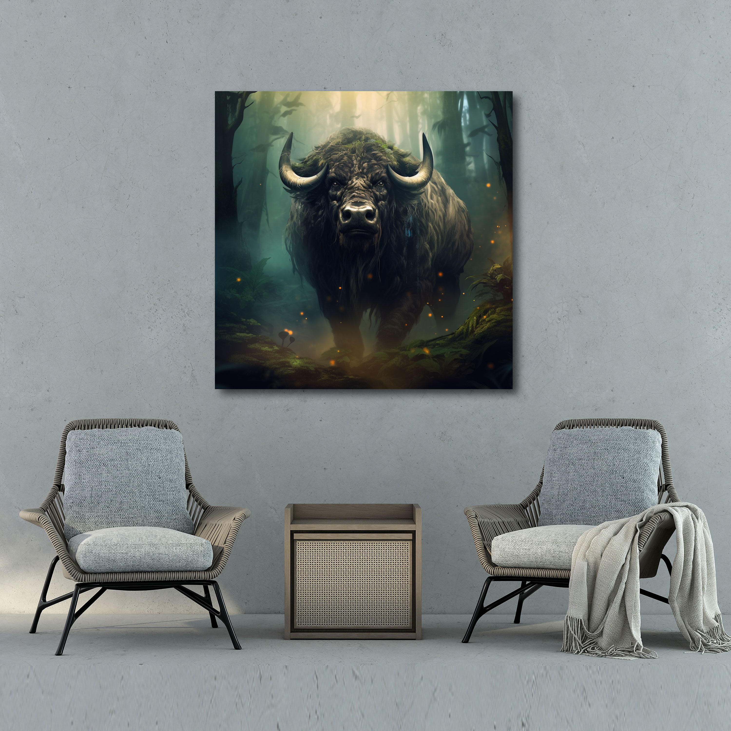 Buffalo Wall Art - Surreal Digital Painting Canvas Print - Buffalo, Enchantment, Surreal Digital Painting, Canvas Wall Art