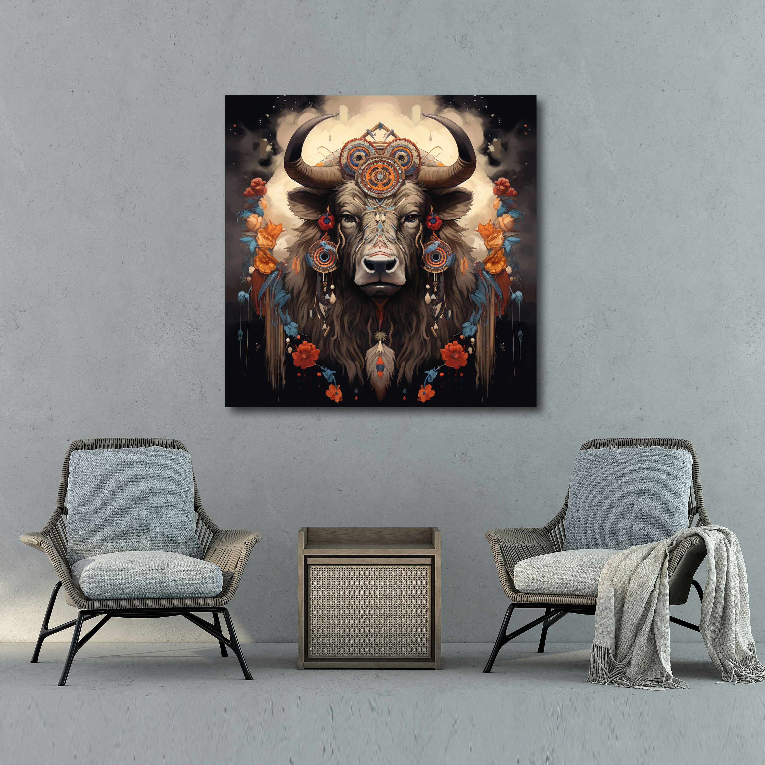 Buffalo Wall Art - Traditional Native American-Inspired Canvas Print - Buffalo, Canvas Print, Wall Decoration, Spirituality