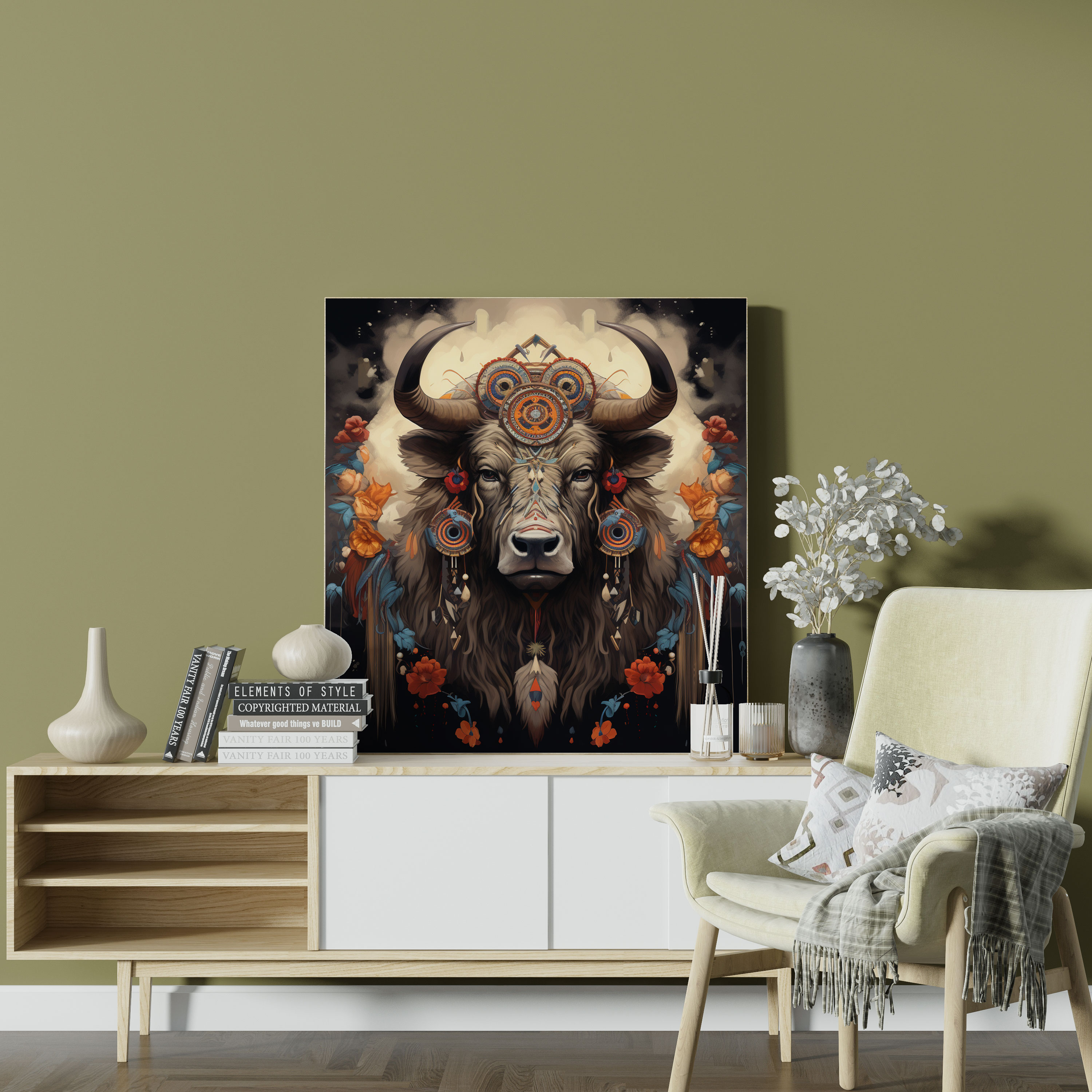 Buffalo Wall Art - Traditional Native American-Inspired Canvas Print - Buffalo, Canvas Print, Wall Decoration, Spirituality