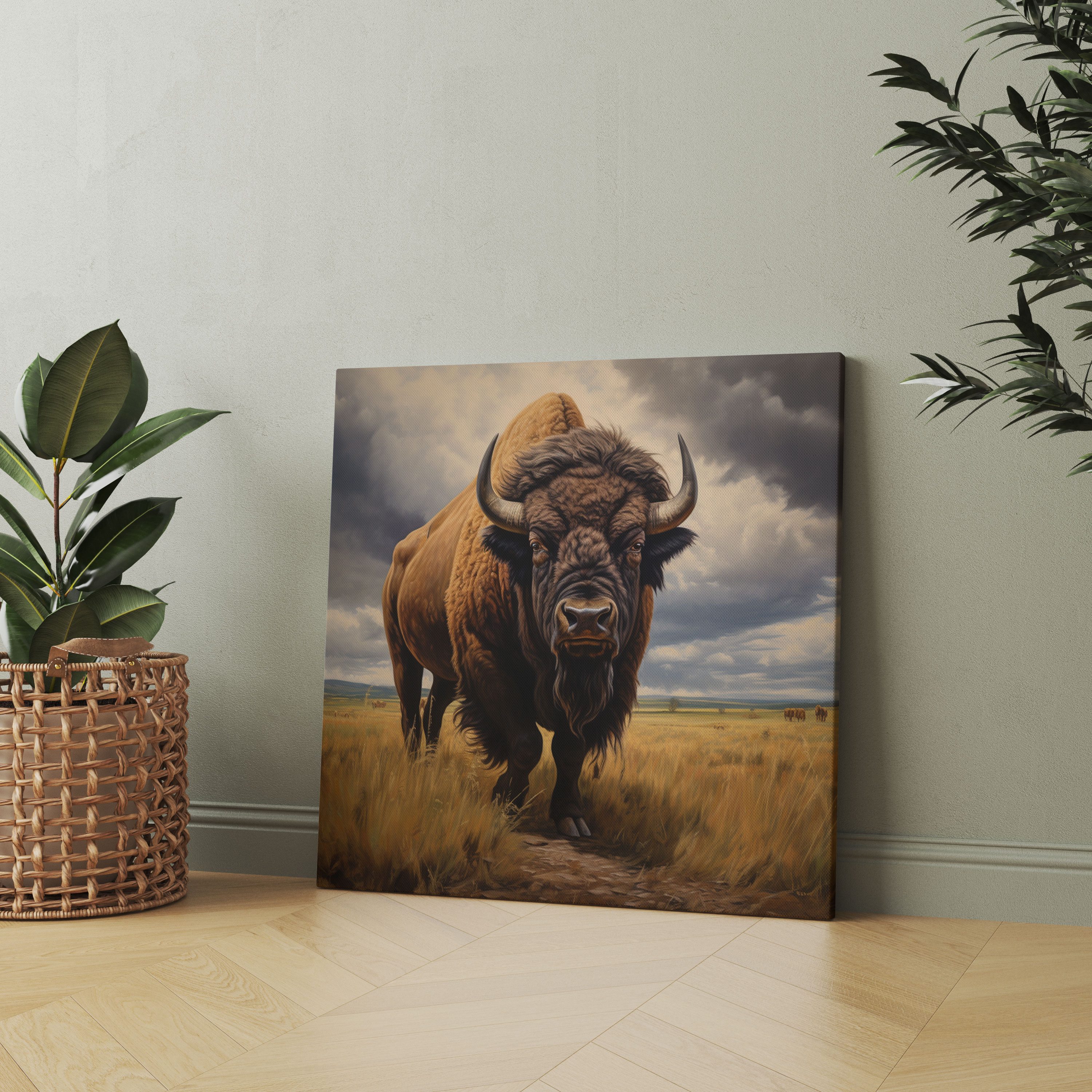 Buffalo Canvas Print - Majestic Bison In Open Field - Buffalo, Wildlife, Buffalo, Wall Art