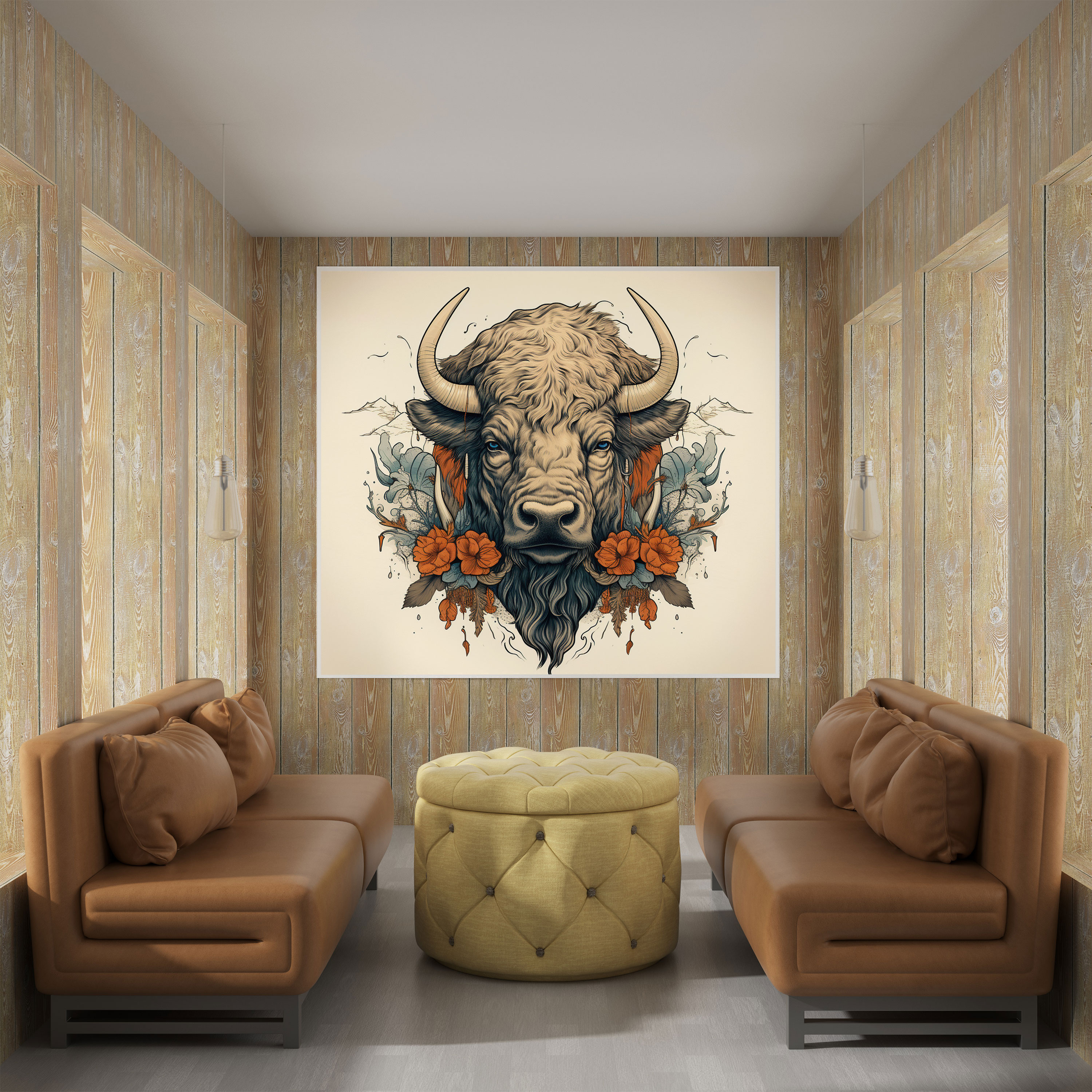 Vintage Buffalo Wall Decoration - Intricate Illustration - Buffalo, Wall Art, Vintage, Buffalo