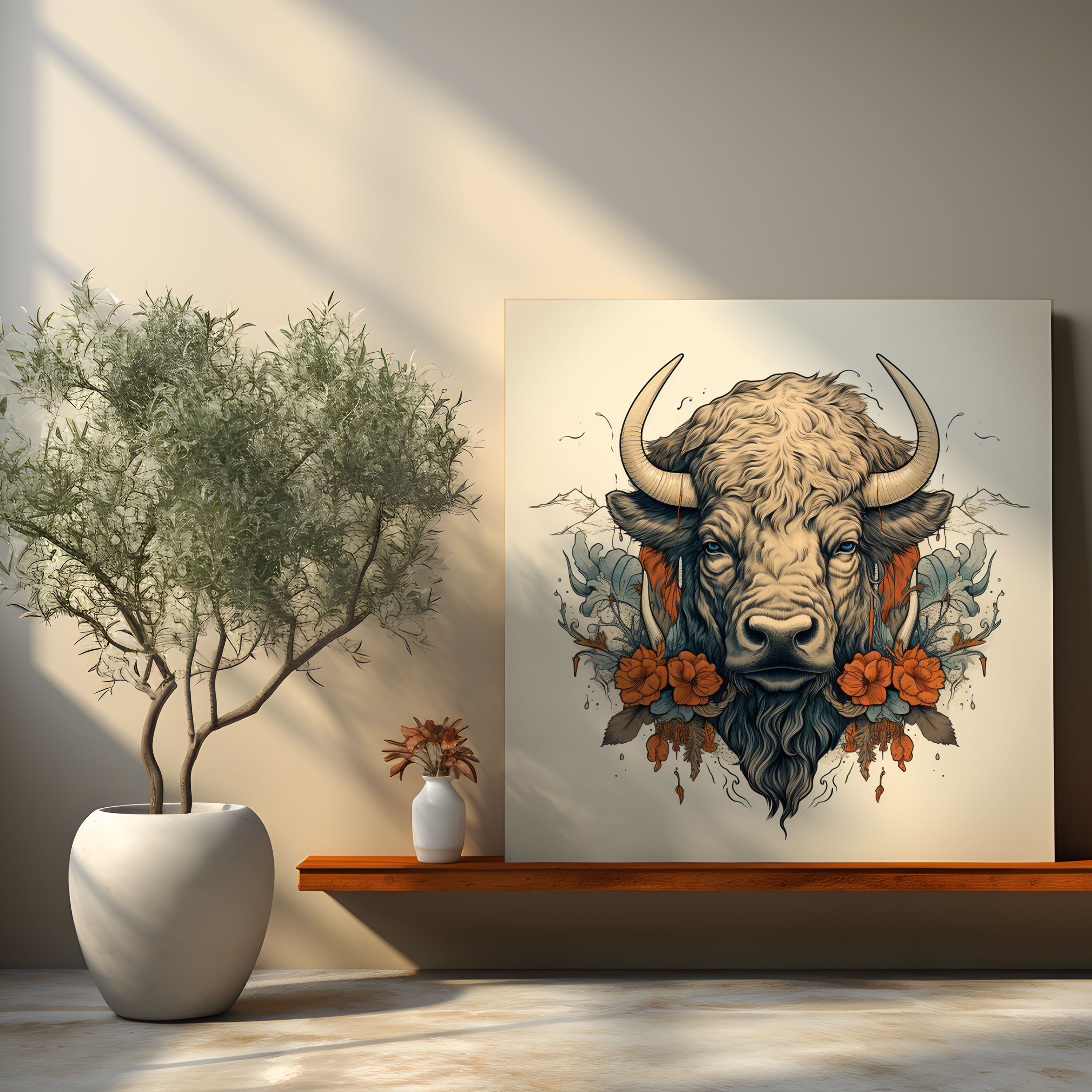 Vintage Buffalo Wall Decoration - Intricate Illustration - Buffalo, Wall Art, Vintage, Buffalo