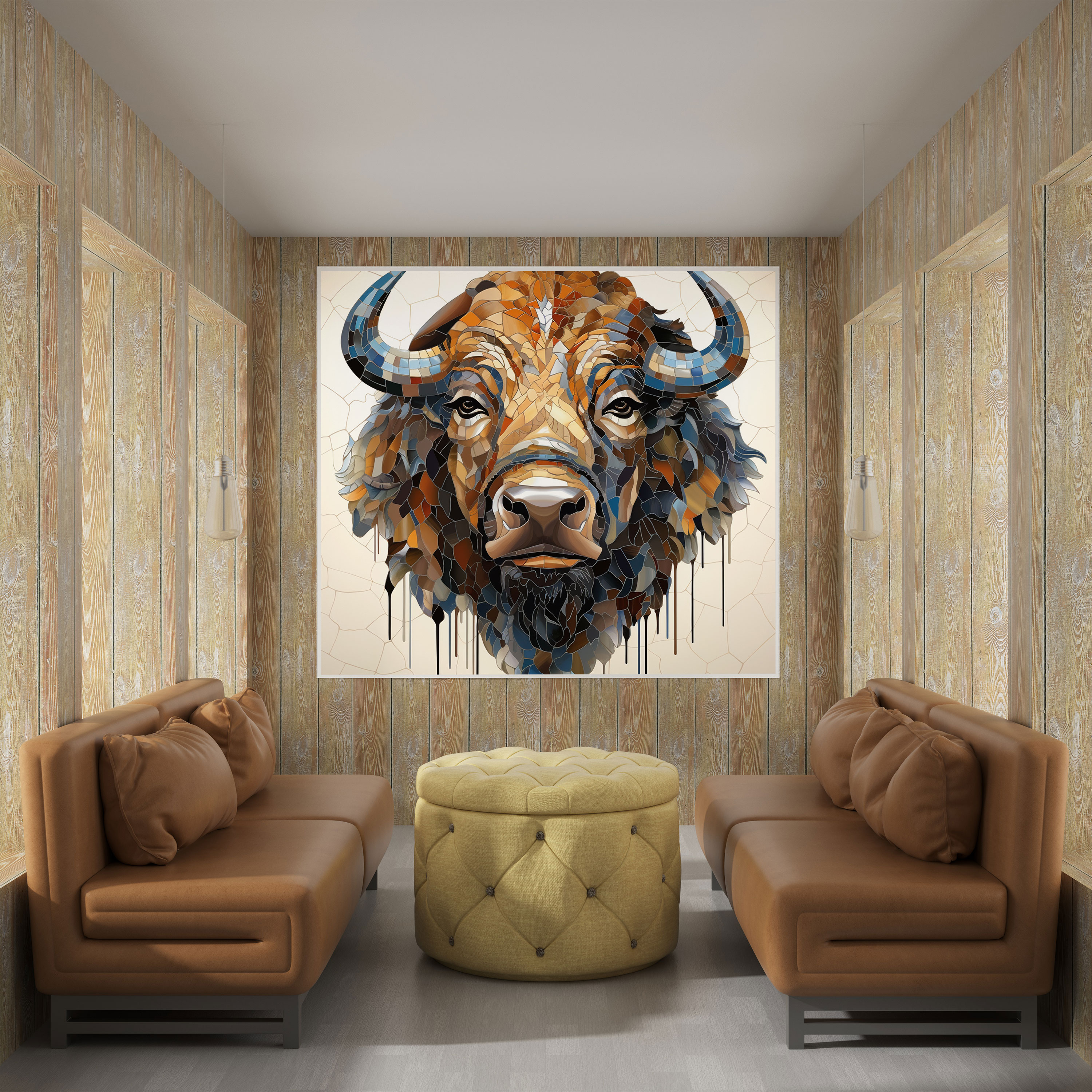 Buffalo Wall Decoration - Abstract Mosaic Art - Buffalo, Wall Art, Abstract, Canvas Wall Art