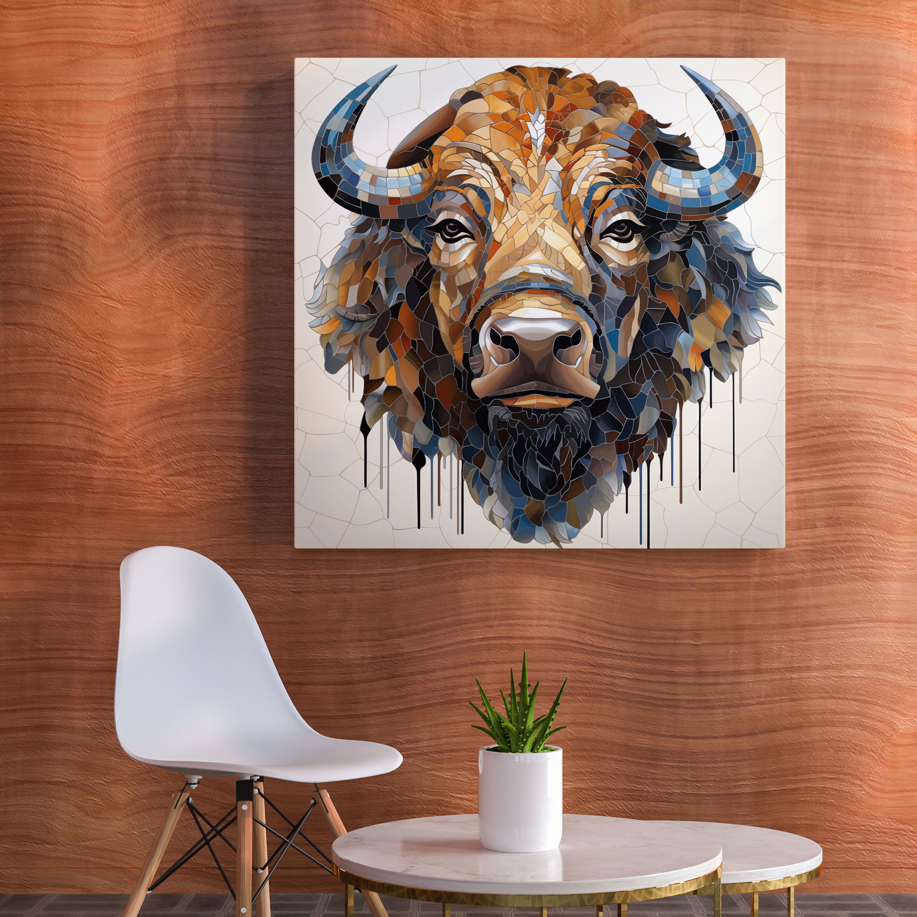 Buffalo Wall Decoration - Abstract Mosaic Art - Buffalo, Wall Art, Abstract, Canvas Wall Art