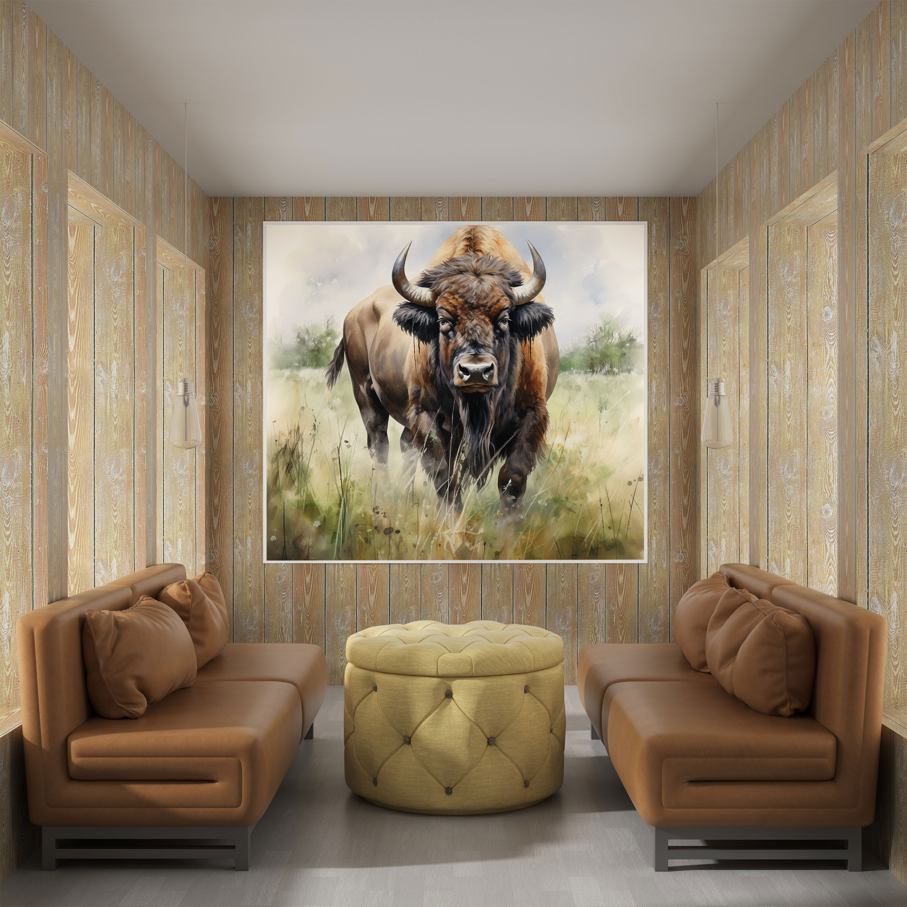 Buffalo Suluboya Kanvas Tablo - Canlı Renklerle Buffalo Temalı Kanvas Tablo