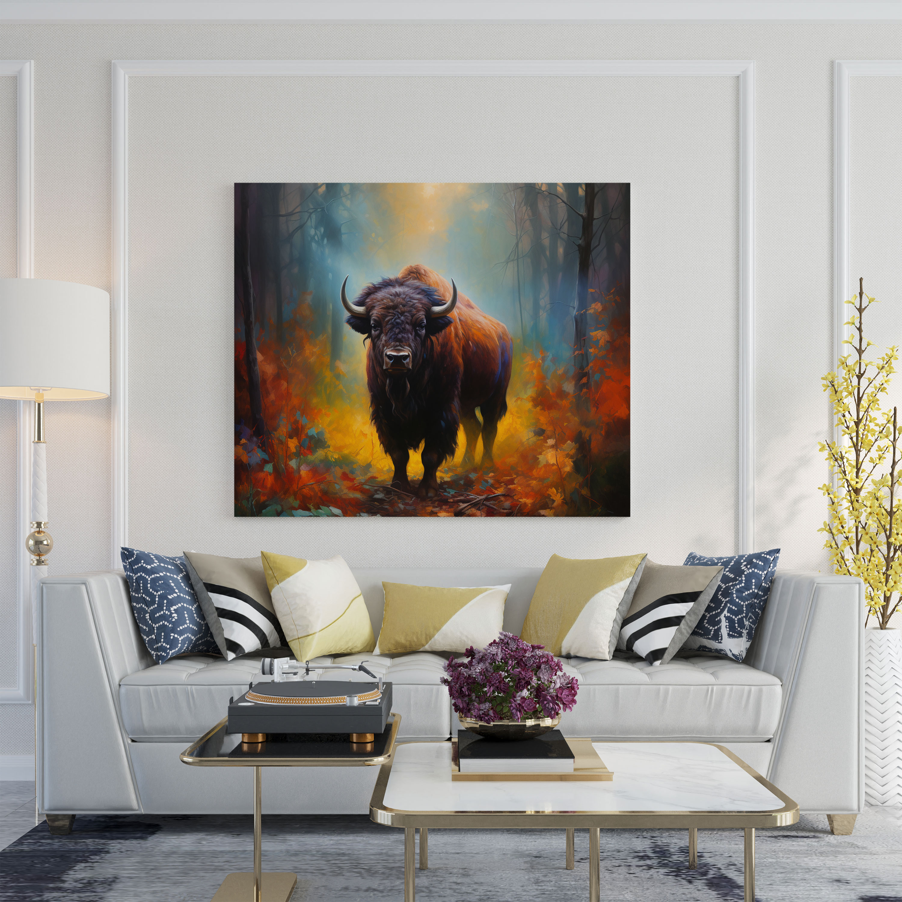 Misty Forest Buffalo Canvas Print - Buffalo, Misty Forest, Vivid Colors, Mystery