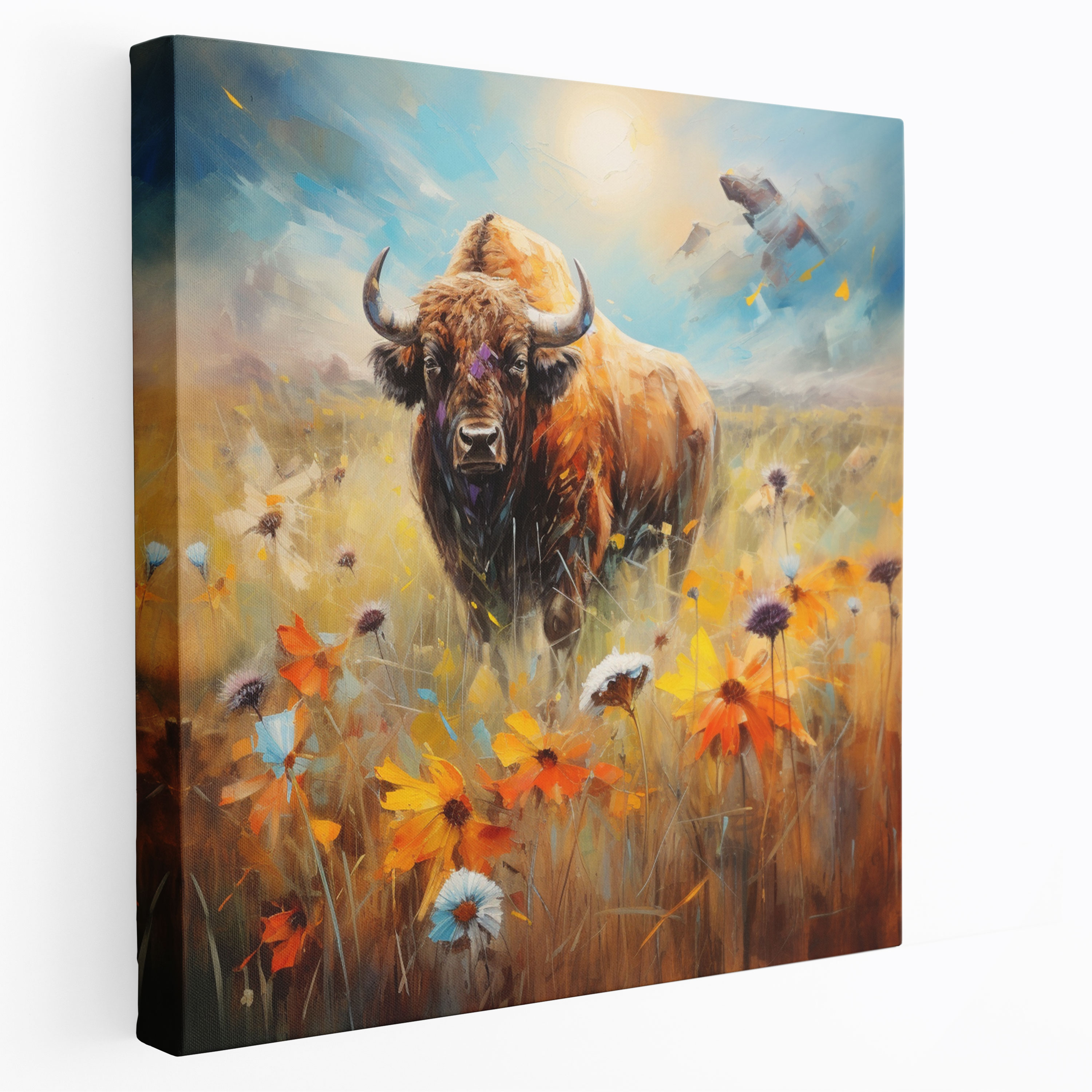 Blooming Meadow Buffalo Canvas Print - Buffalo, Blooming Meadow, Canvas Wall Art, Dreamlike Atmosphere