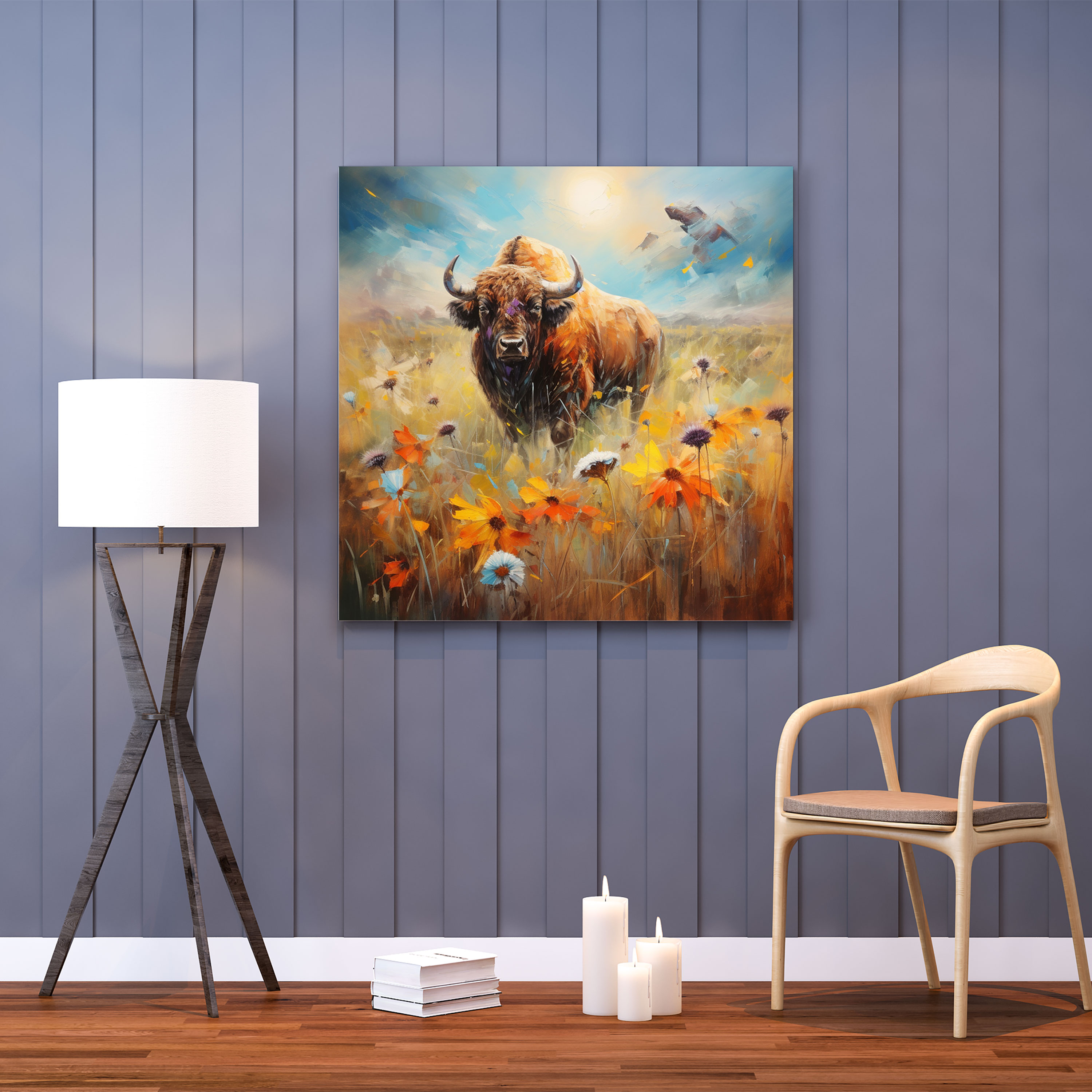 Blooming Meadow Buffalo Canvas Print - Buffalo, Blooming Meadow, Canvas Wall Art, Dreamlike Atmosphere