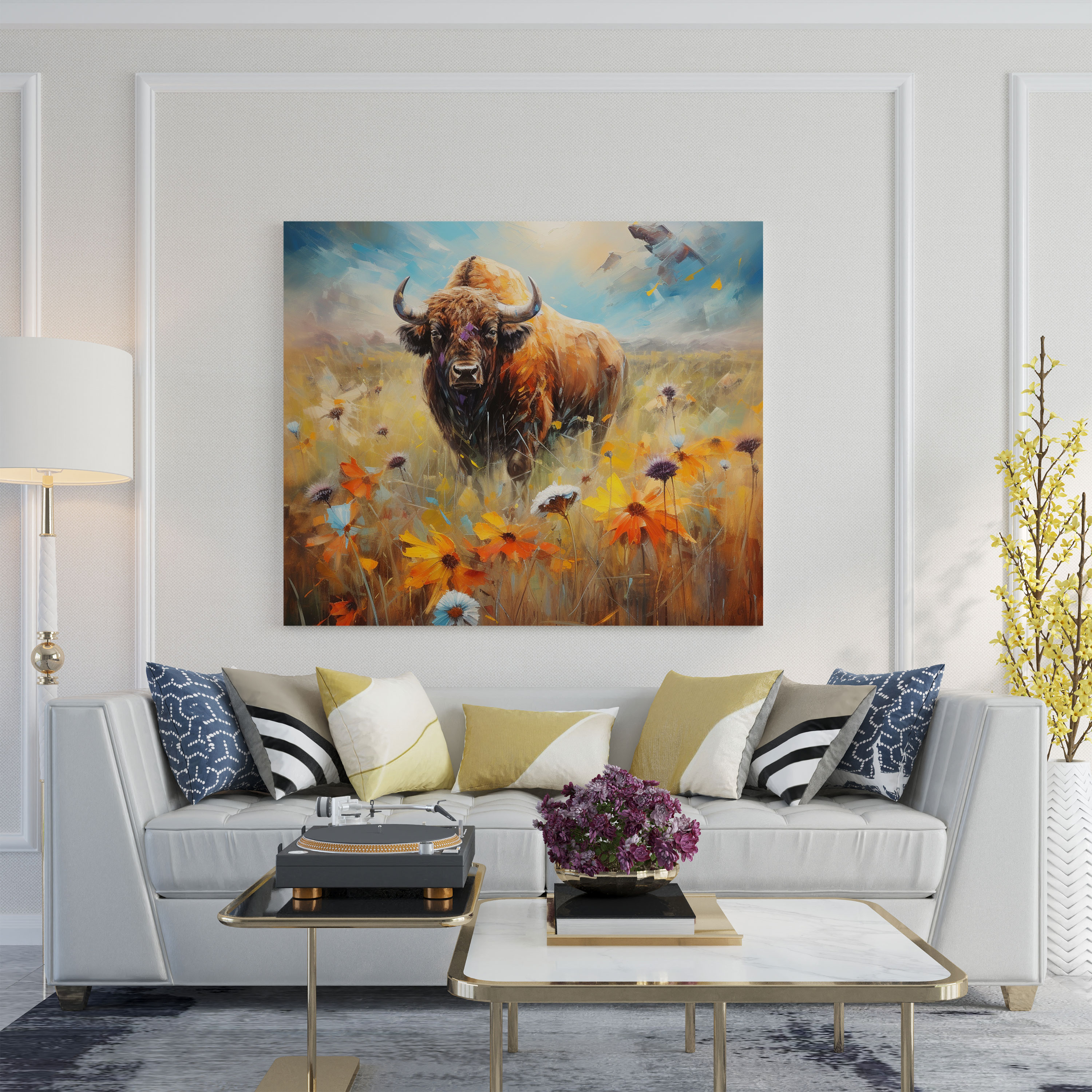 Blooming Meadow Buffalo Canvas Print - Buffalo, Blooming Meadow, Canvas Wall Art, Dreamlike Atmosphere