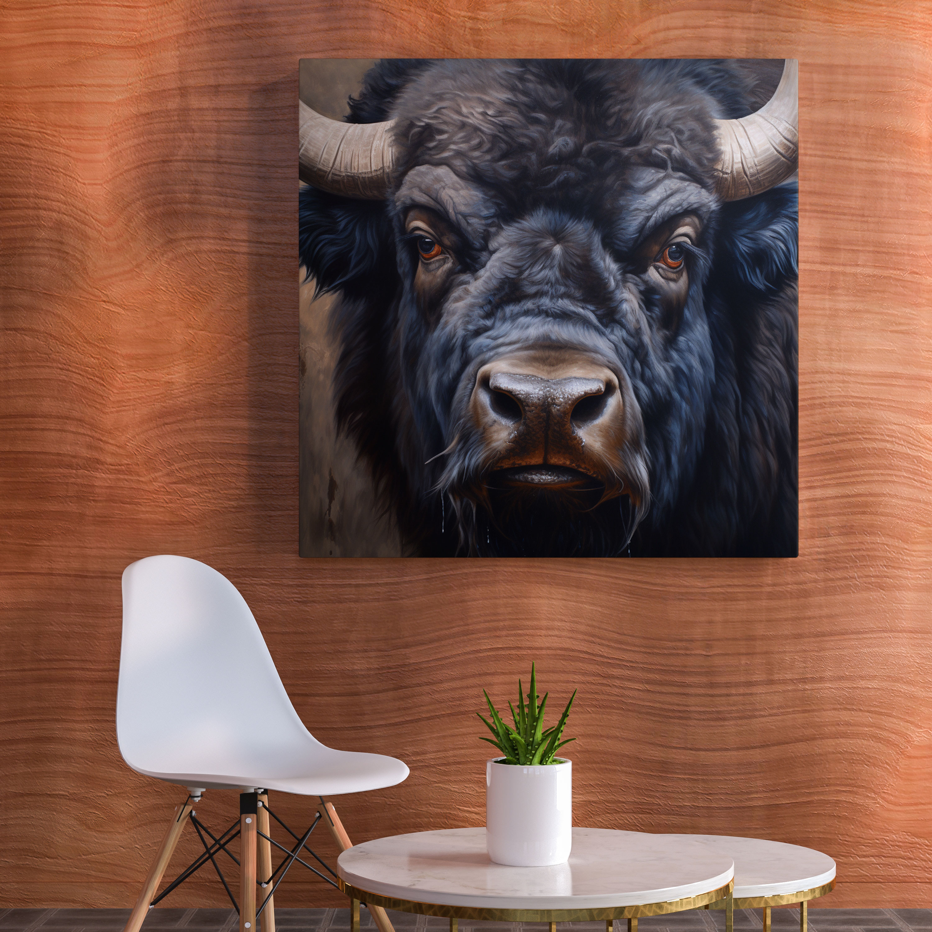 Powerful Bison Portrait Canvas Print - Buffalo, Canvas, Close-Up, Canvas Wall Art