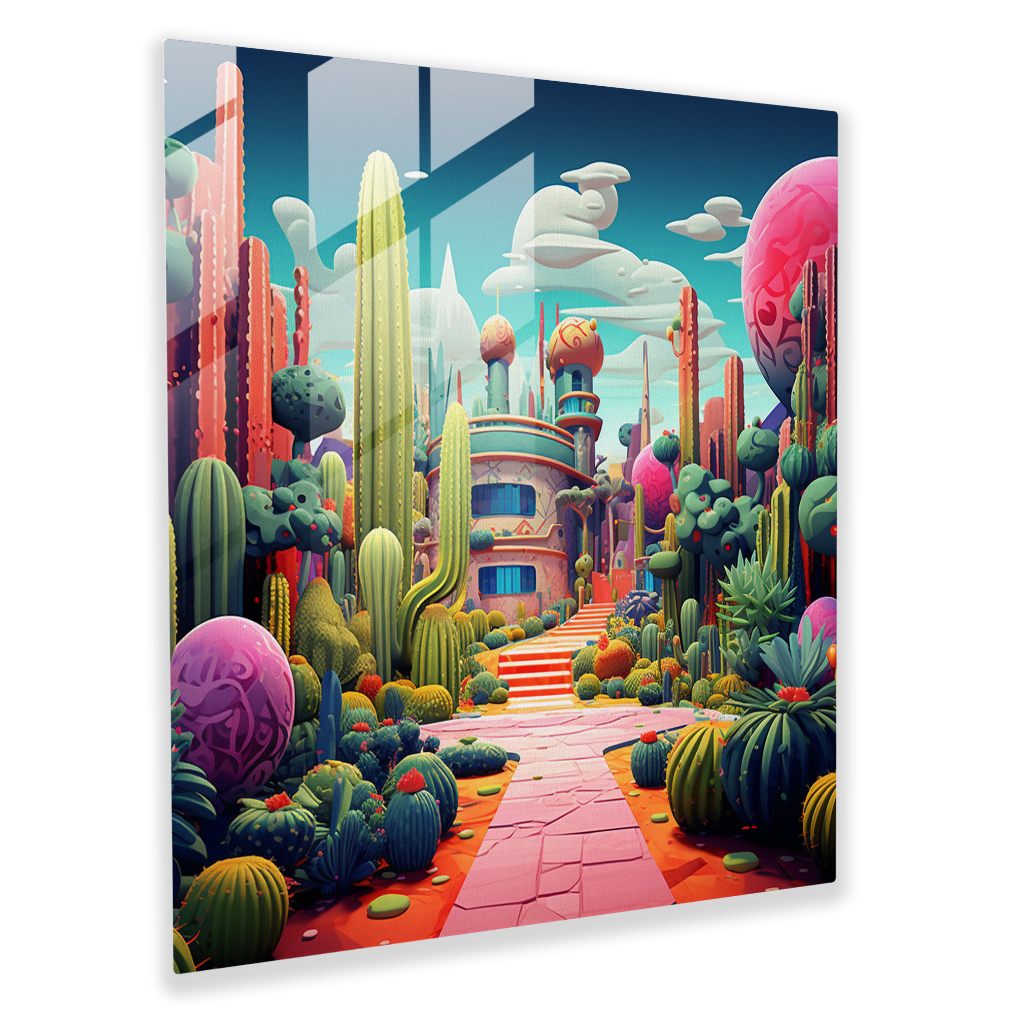 Futuristic Cactus Garden Glass Print - Cactus, Glass Wall Art, Home Decoration, Cactus