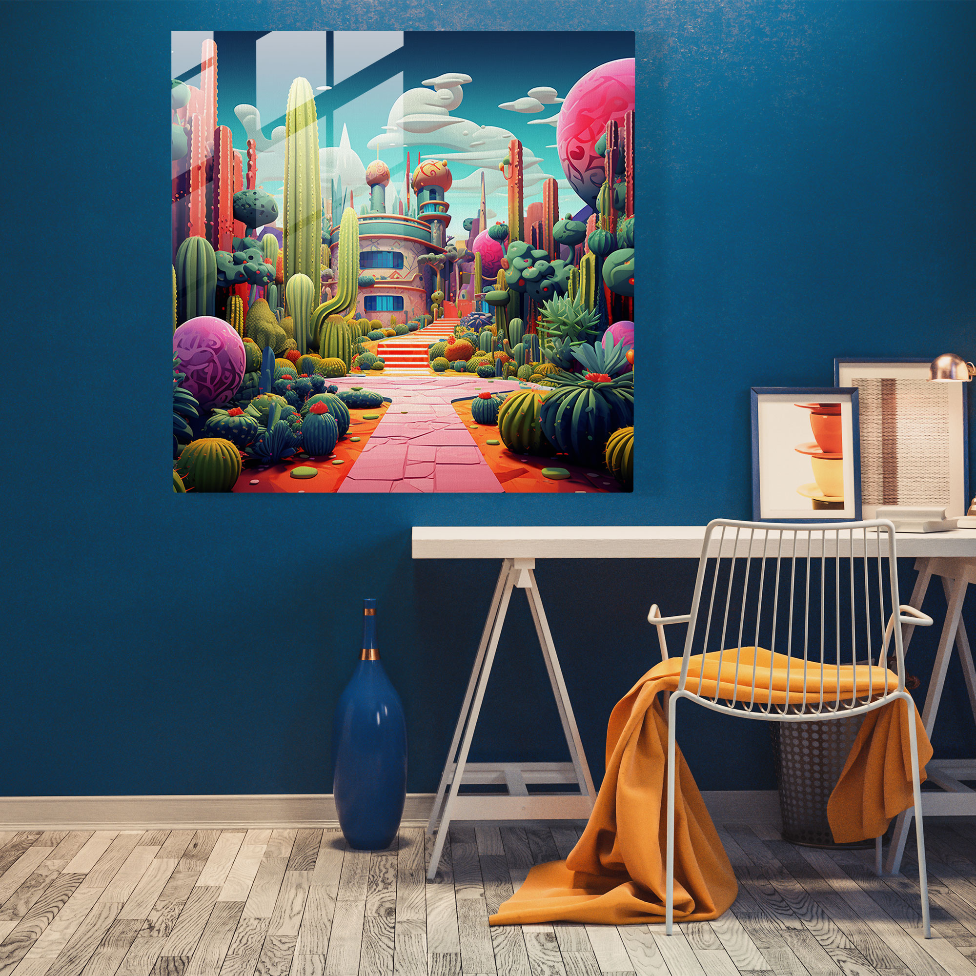 Futuristic Cactus Garden Glass Print - Cactus, Glass Wall Art, Home Decoration, Cactus
