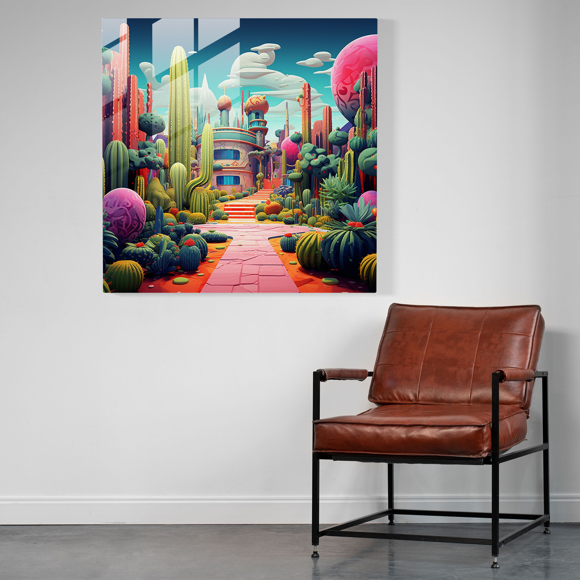 Futuristic Cactus Garden Glass Print - Cactus, Glass Wall Art, Home Decoration, Cactus