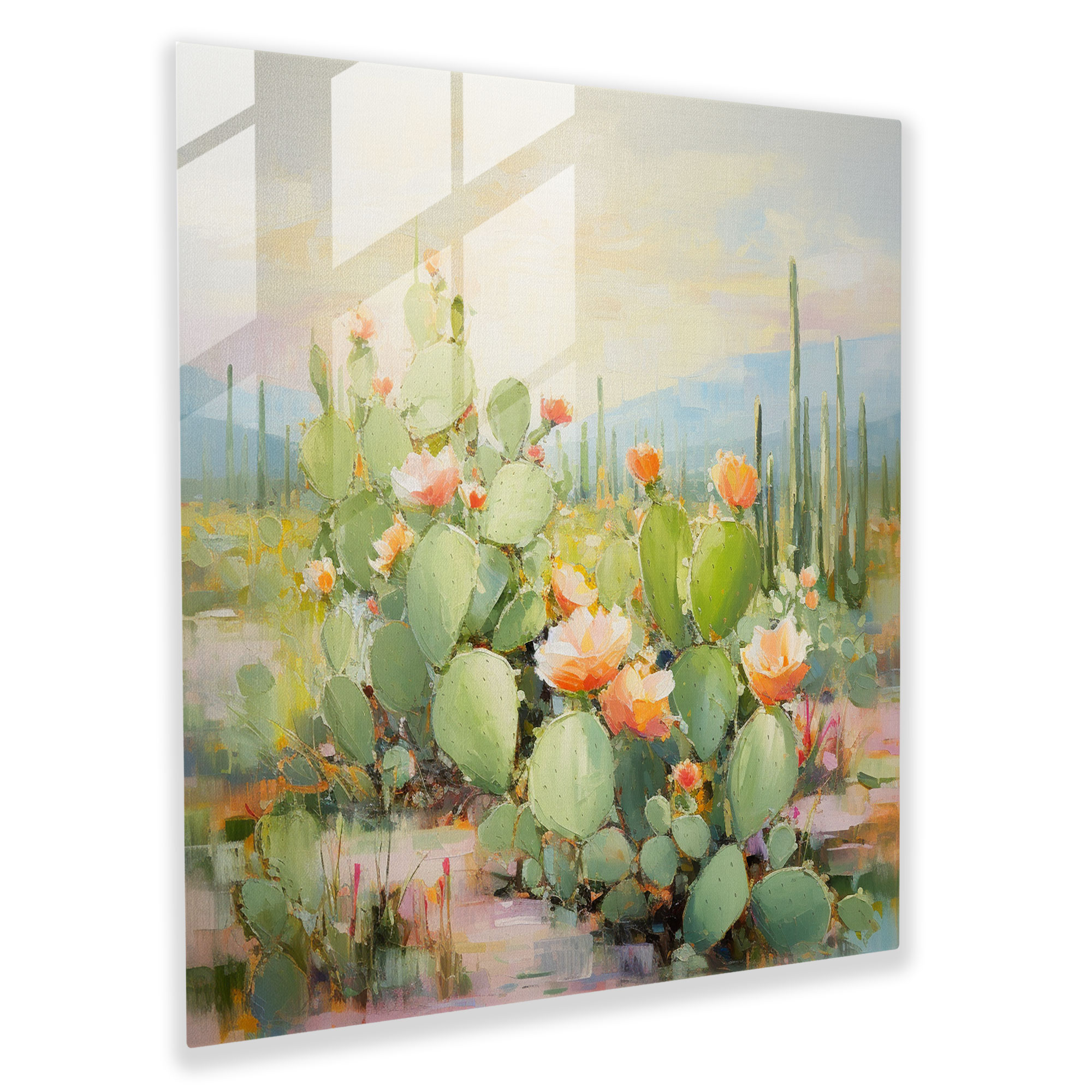 Impressionist Cactus Field Glass Print - Cactus, Shades Of Green, Nature, Cactus Field