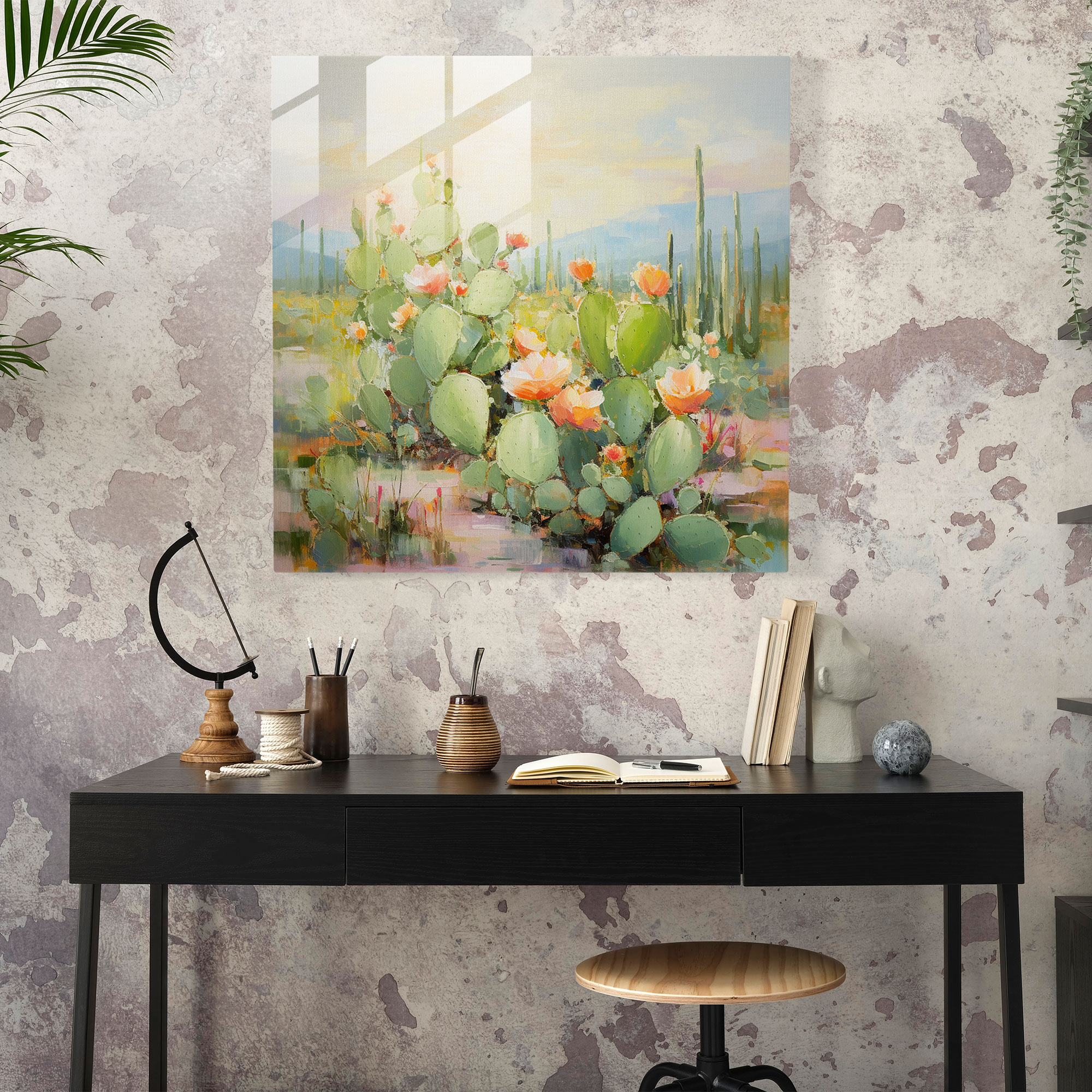 Impressionist Cactus Field Glass Print - Cactus, Shades Of Green, Nature, Cactus Field
