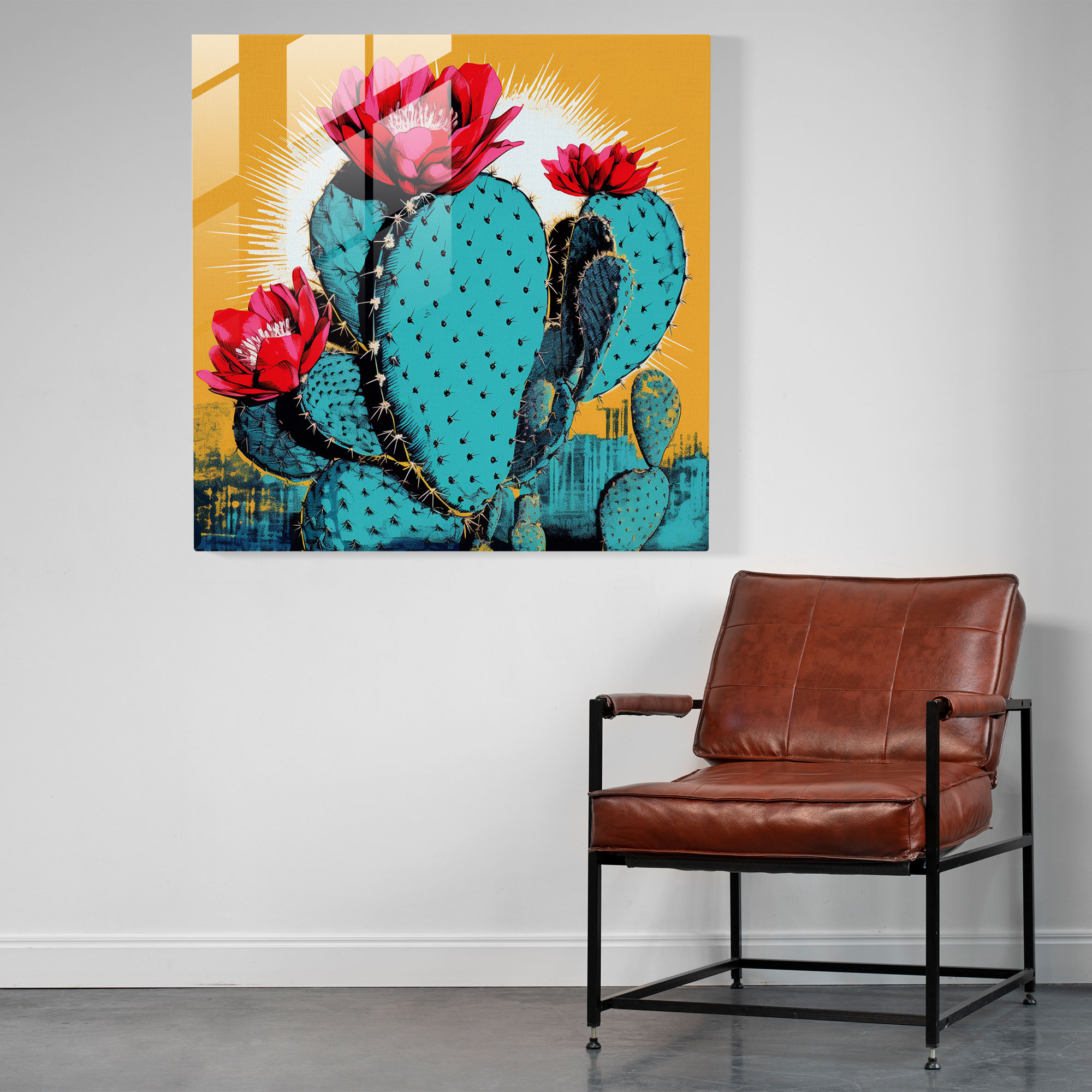 Pop Art Cactus Glass Print - Cactus, Fun Vibe, Bold Colors, Glass Art