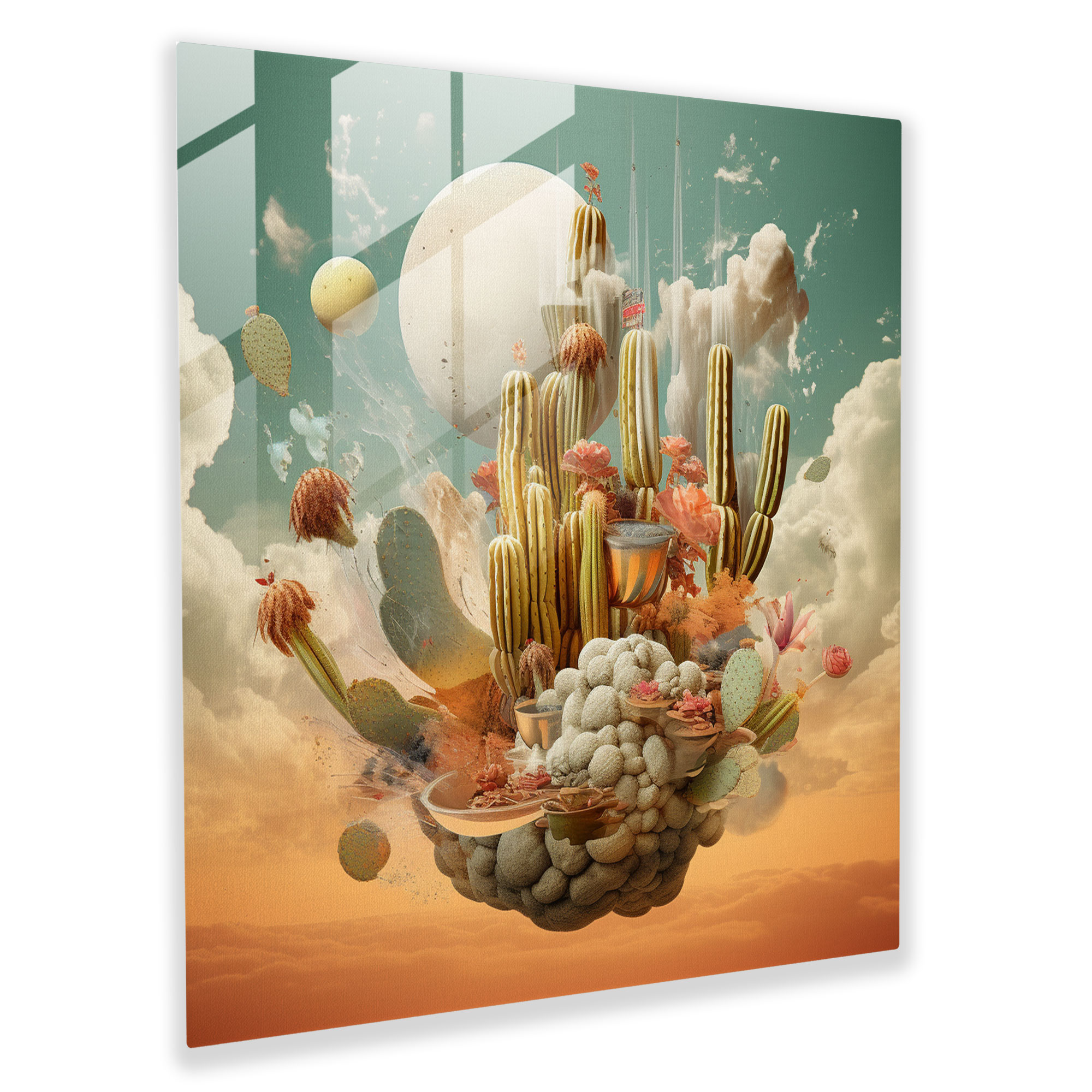 Celestial Cactus Glass Print - Cactus, Unique, Abstract Shapes, Conversation Starter