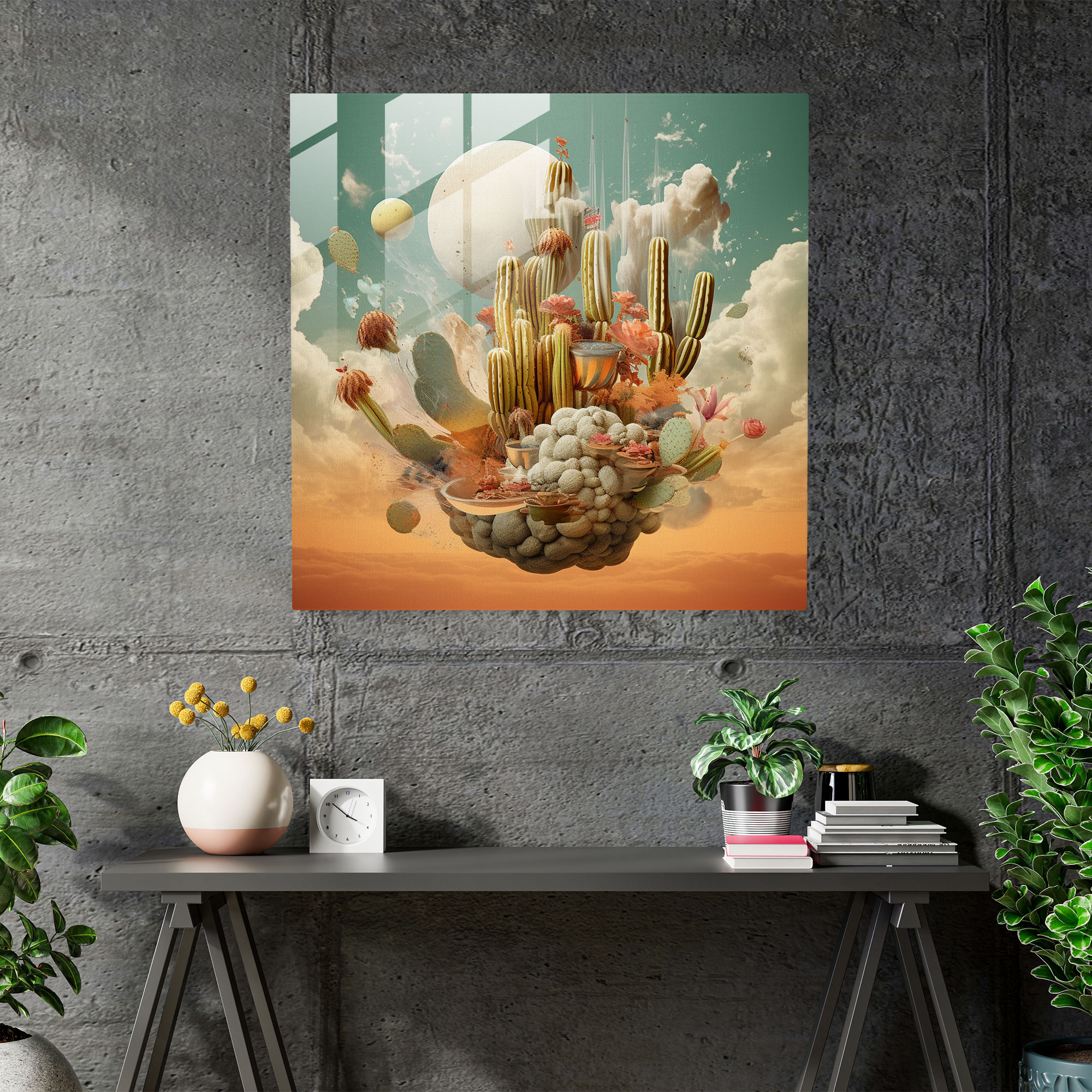 Celestial Cactus Glass Print - Cactus, Unique, Abstract Shapes, Conversation Starter