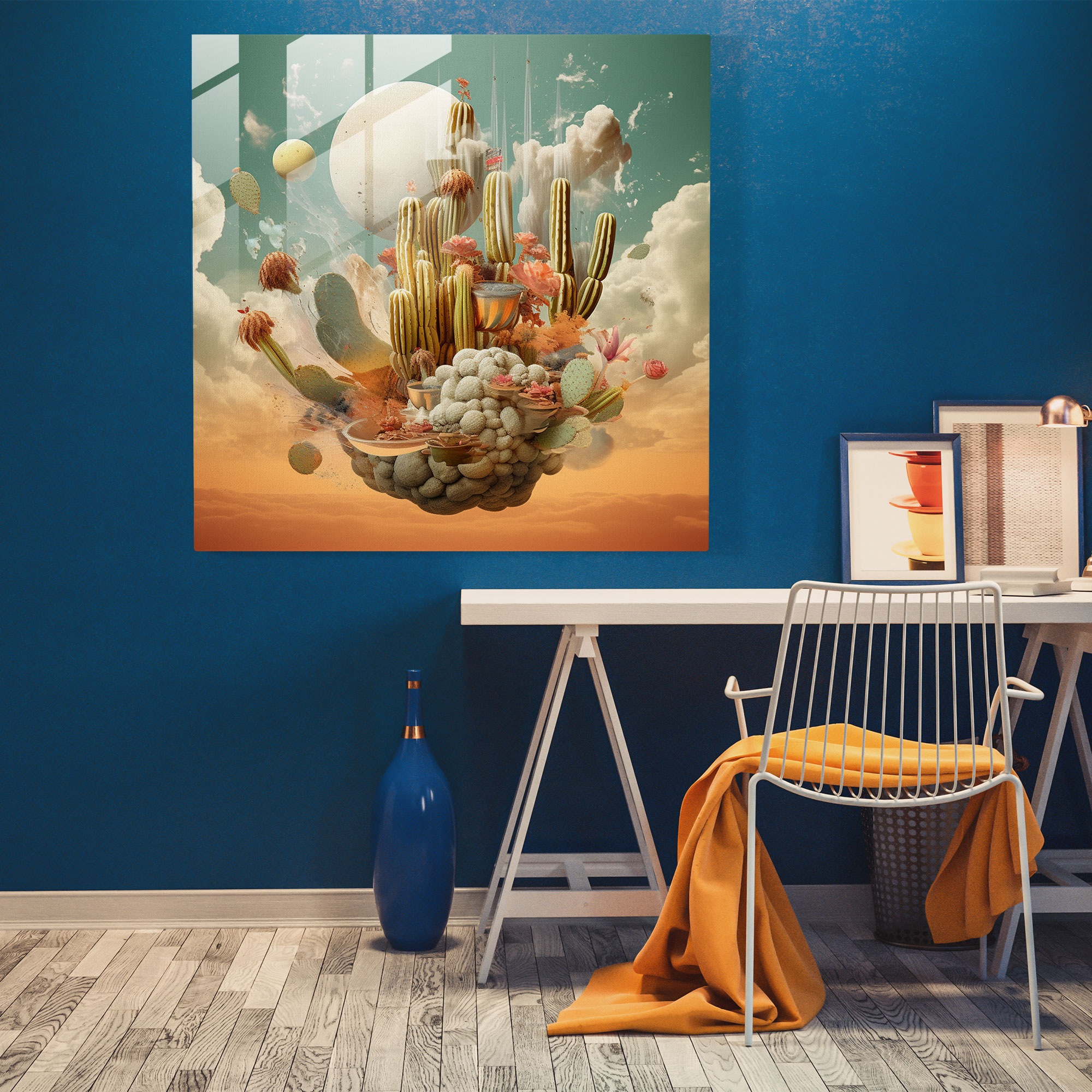 Celestial Cactus Glass Print - Cactus, Unique, Abstract Shapes, Conversation Starter