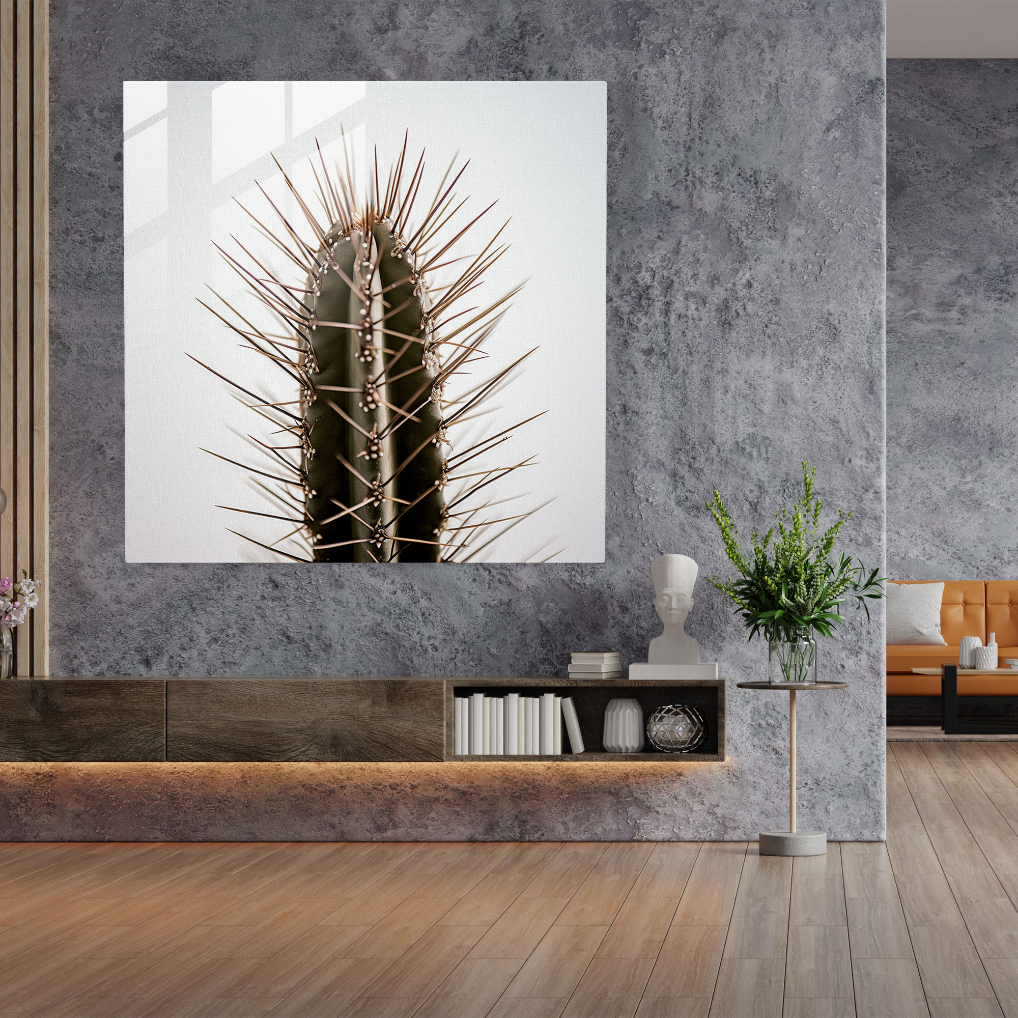 Spiky Silhouette Cactus Glass Print - Cactus, Glass Print, Home Decoration, Modernity