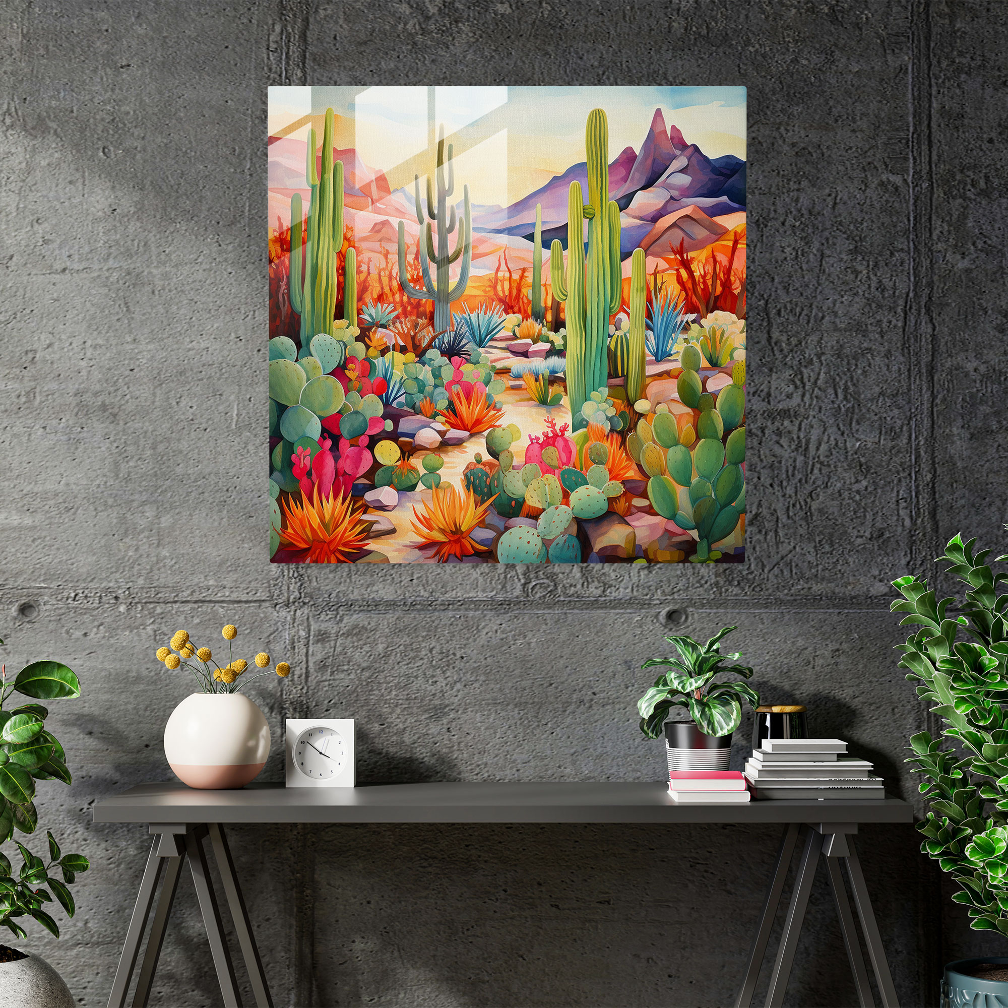 Cactus Desert Watercolor Glass Wall Art - Cactus, Cactus, Home Decoration, Desert Oasis