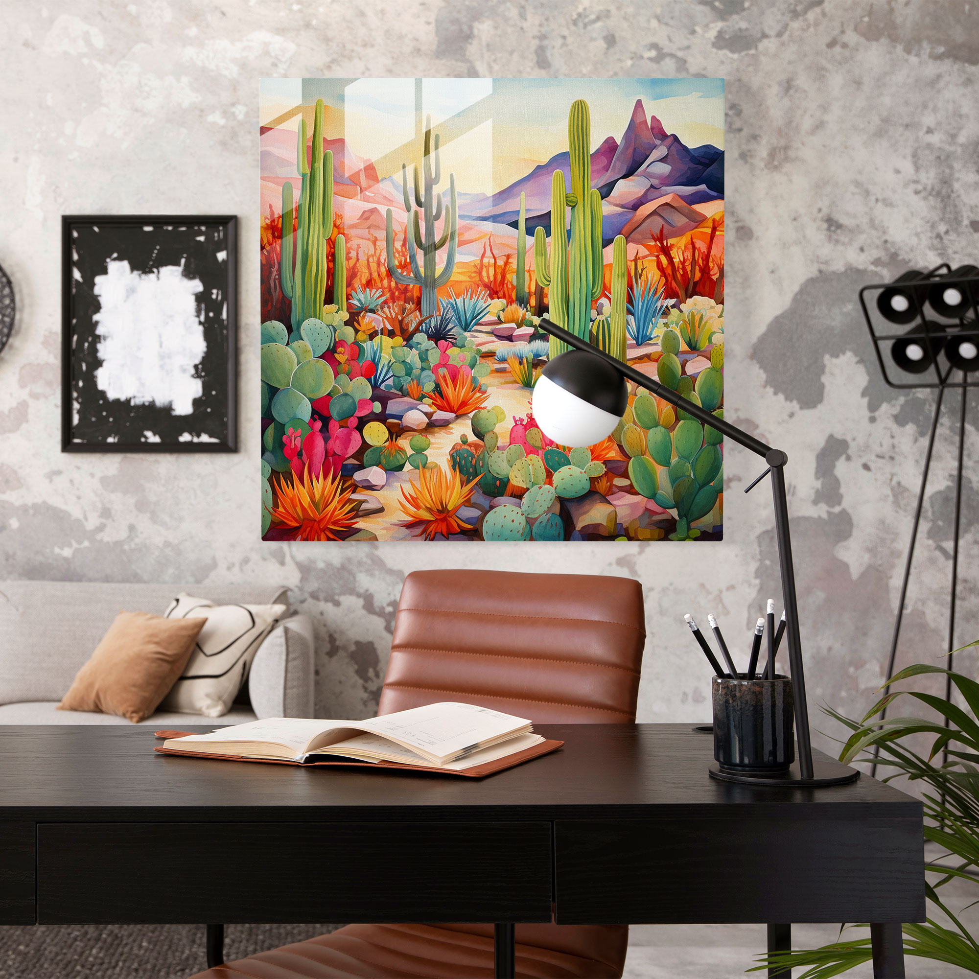 Cactus Desert Watercolor Glass Wall Art - Cactus, Cactus, Home Decoration, Desert Oasis
