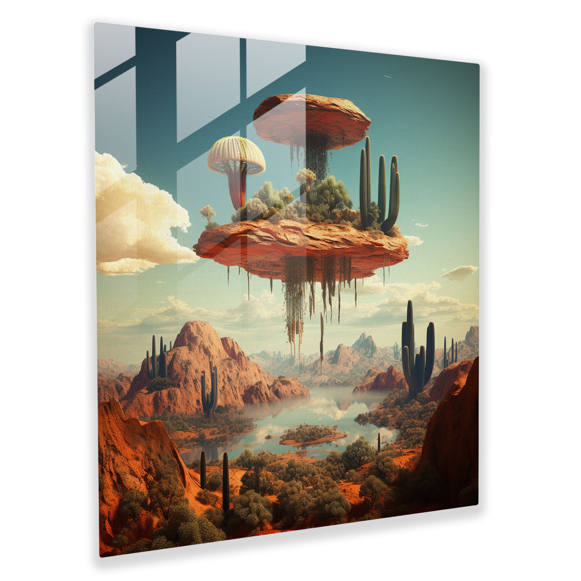 Upside Down Cactus Surreal Glass Print - Cactus, Cactus, Home Decoration, Wall Decoration