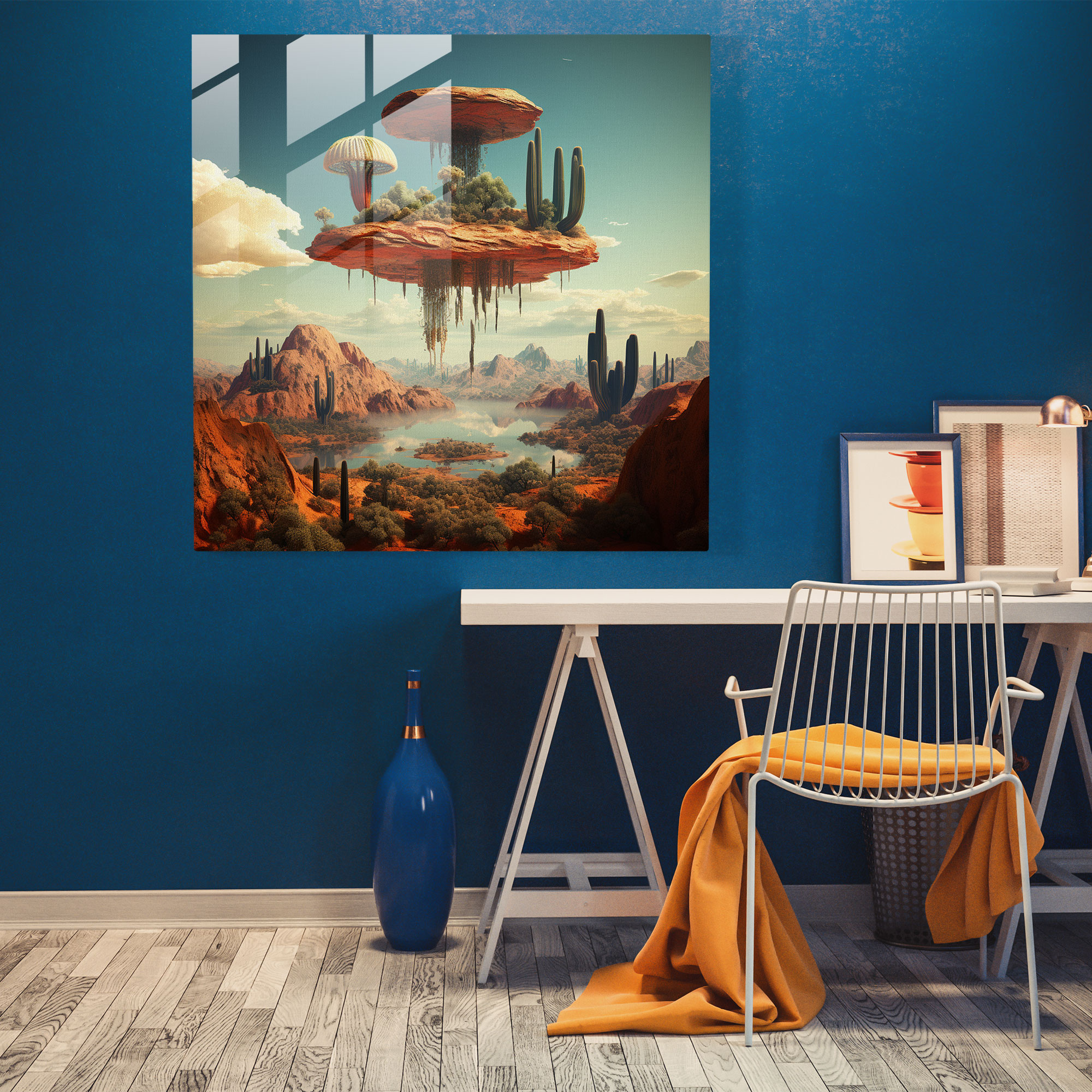 Upside Down Cactus Surreal Glass Print - Cactus, Cactus, Home Decoration, Wall Decoration
