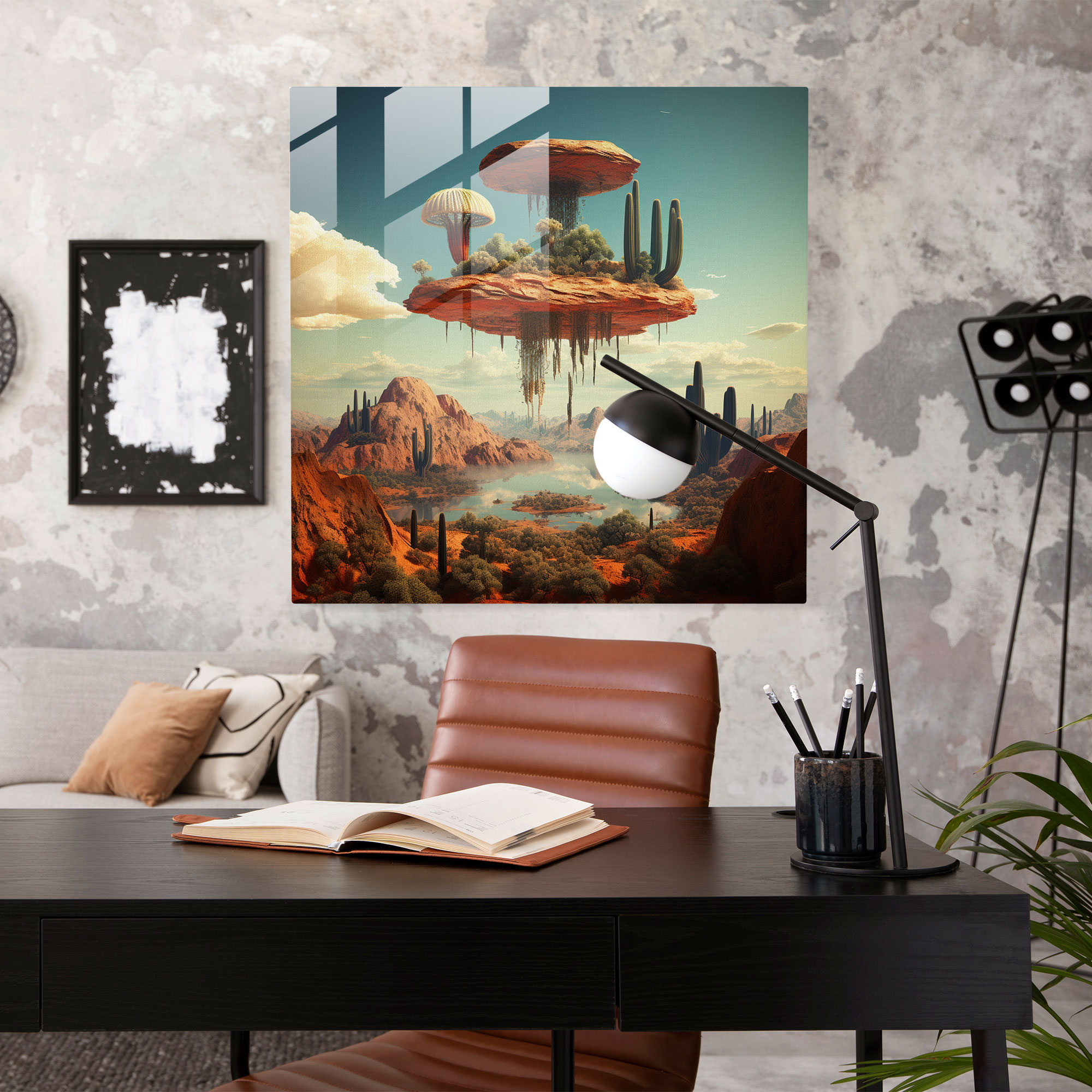 Upside Down Cactus Surreal Glass Print - Cactus, Cactus, Home Decoration, Wall Decoration