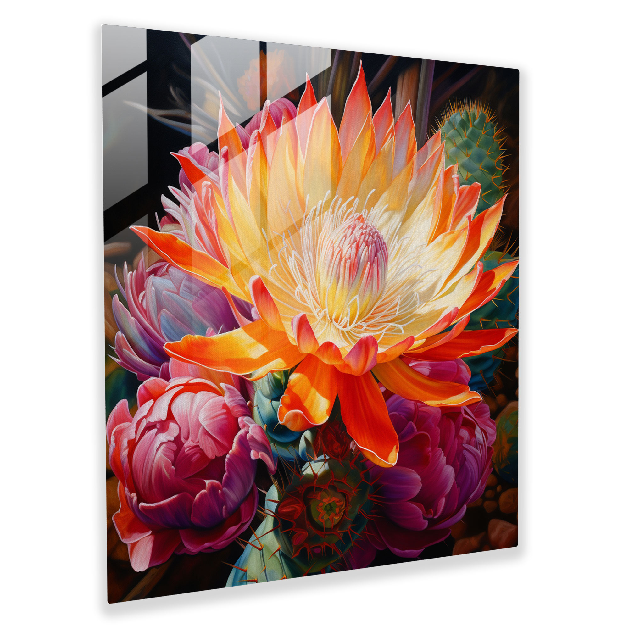 Blooming Cactus Realistic Glass Wall Art - Cactus, Glass Wall Art, Cactus, Modern Art