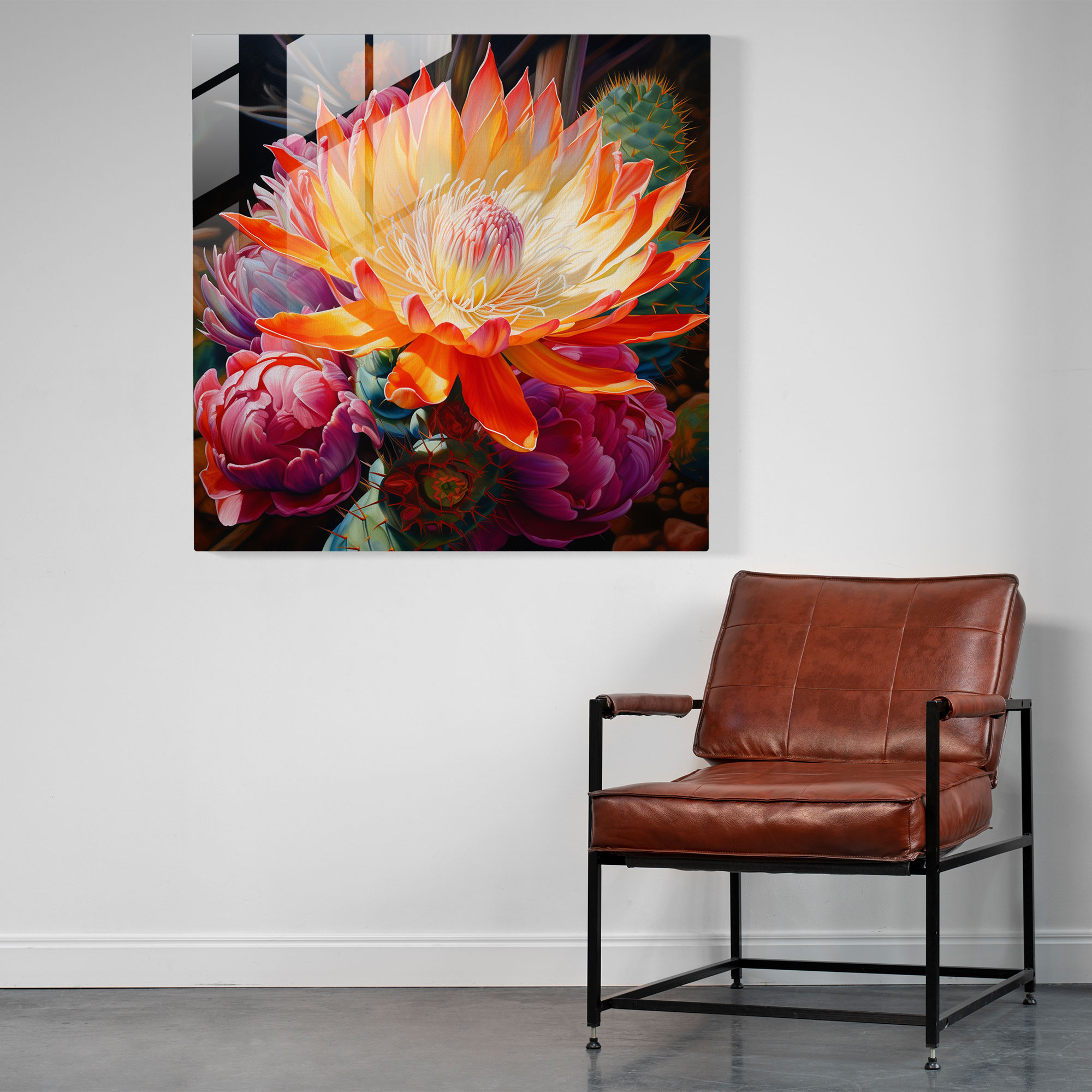 Blooming Cactus Realistic Glass Wall Art - Cactus, Glass Wall Art, Cactus, Modern Art